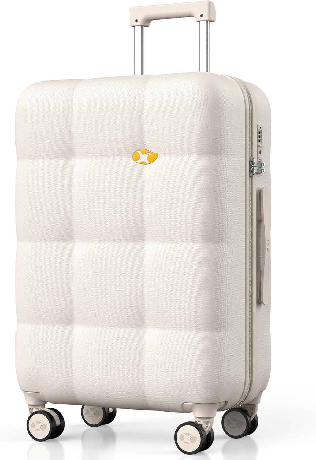 MGB 24 Inch Luggage Suitcases With Spinner Wheels Lightweight PC Hard Shell Rolling Suitcase With Travel Lock,Checked-Medium 24-Inch, Cream