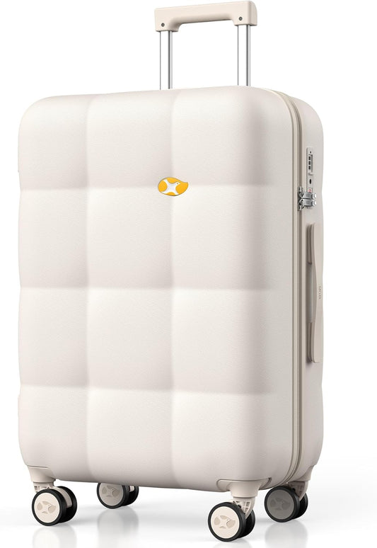 MGB 24 Inch Luggage Suitcases With Spinner Wheels Lightweight PC Hard Shell Rolling Suitcase With Travel Lock,Checked-Medium 24-Inch, Cream