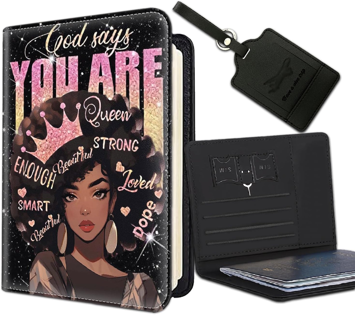Passport Holder Women Wallet with Luggage Tag, Leather Passport Cover with RFID Blocking, Travel Accessories Multi Card Slot Passport Case for Men，African Girls Inspirational Quotes