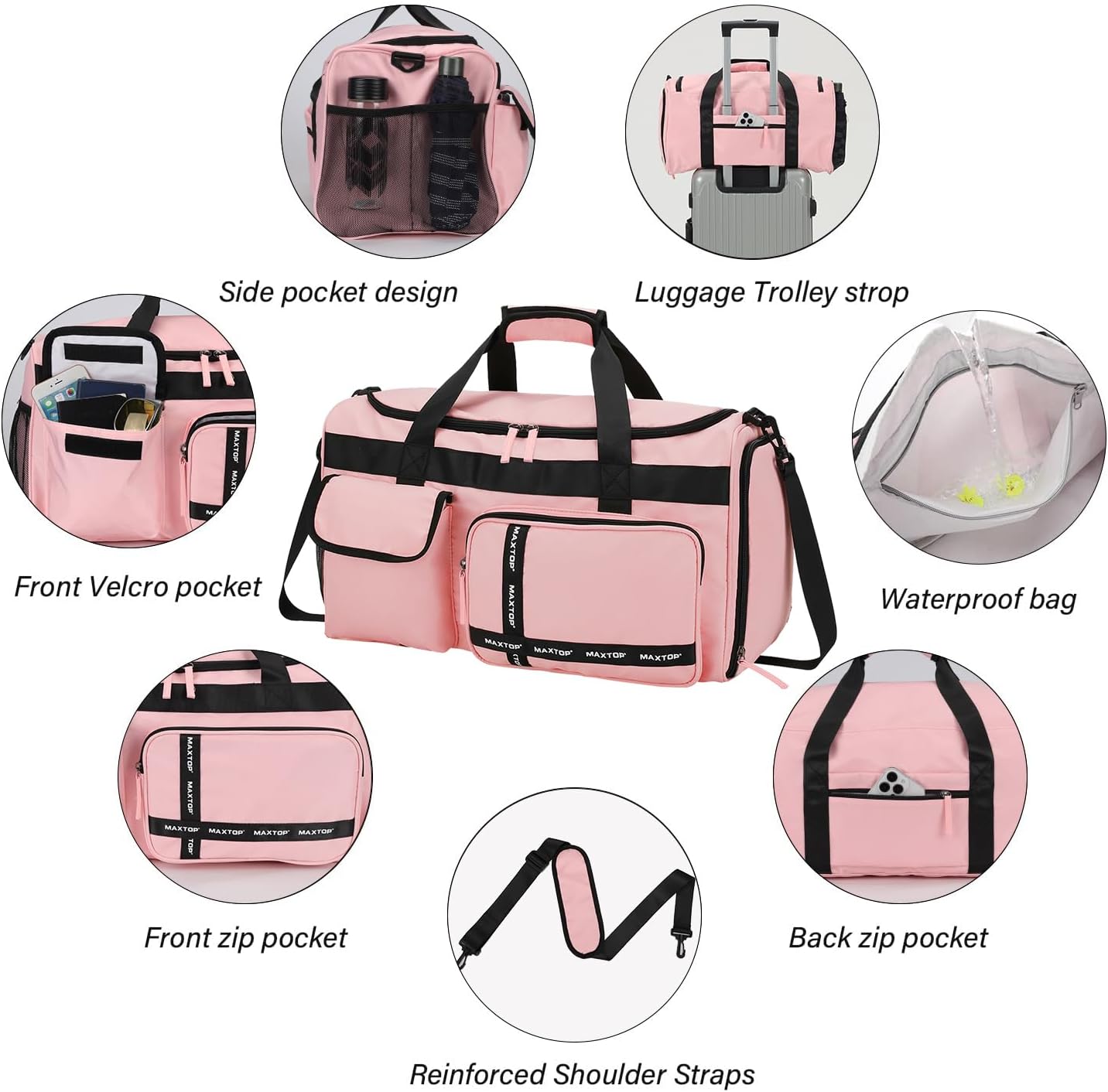 MAXTOP Gym Bag for Women Men Travel Duffle Bag Large Capacity Carry On Weekender Overnight Bag With