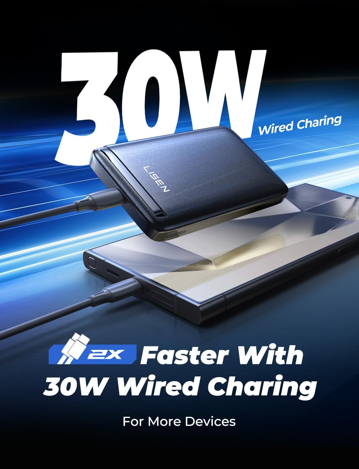 LISEN Qi2 Fast Charging Portable MagSafe Power Bank for iPhone 17 Pro Max Air 16 15 14 13 12 Series, 10,000mAh with 15W Wireless Power Bank 30W USB-CSoft Touch Silicone with Metal Foldable Stand
