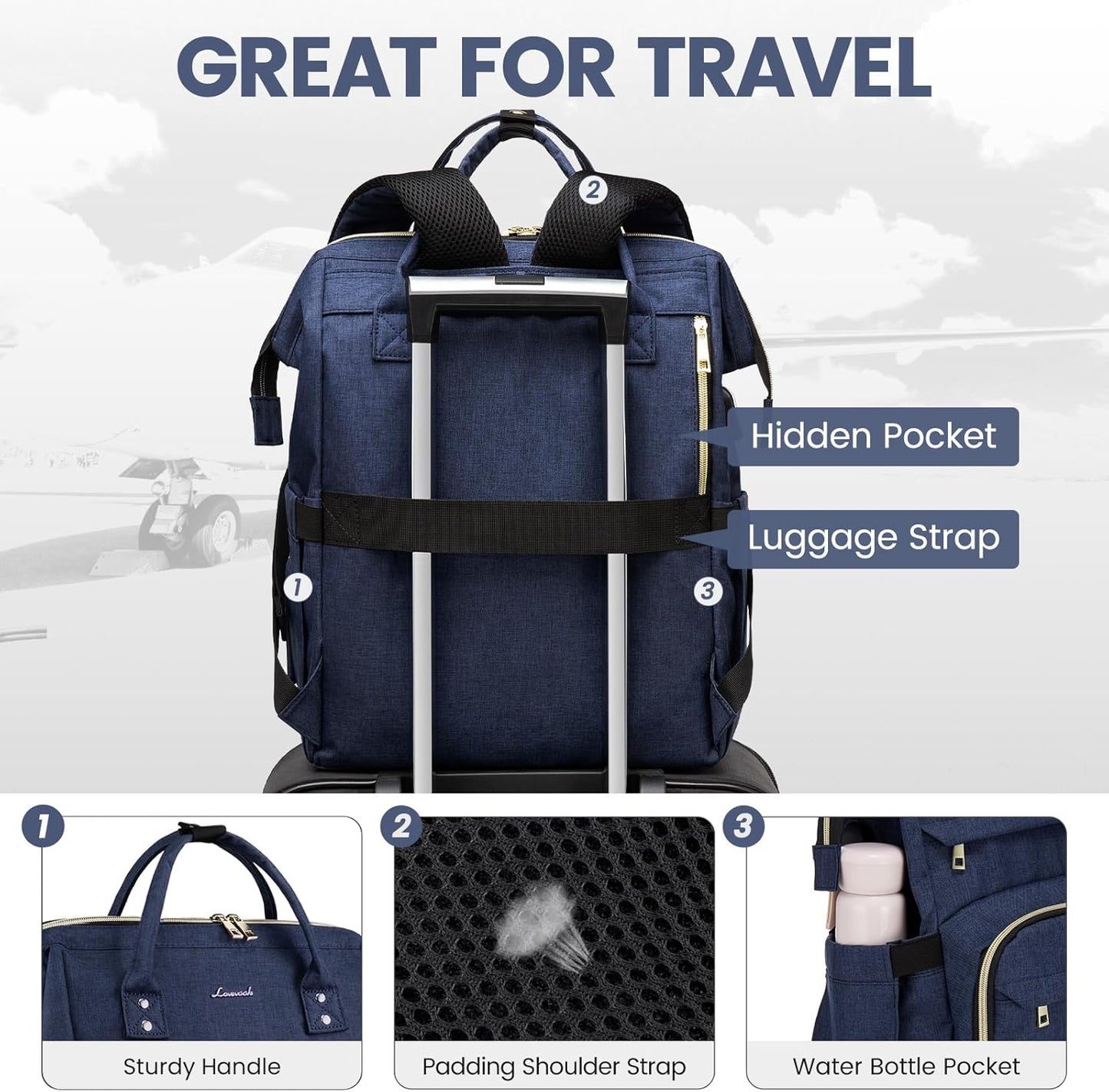 LOVEVOOK Laptop Backpack for Women,17 Inch Professional Womens Travel Backpack Purse Computer Laptop Bag Nurse Teacher Backpack,Waterproof College Work Bags Carry on Back Pack with USB Port,Dark Blue