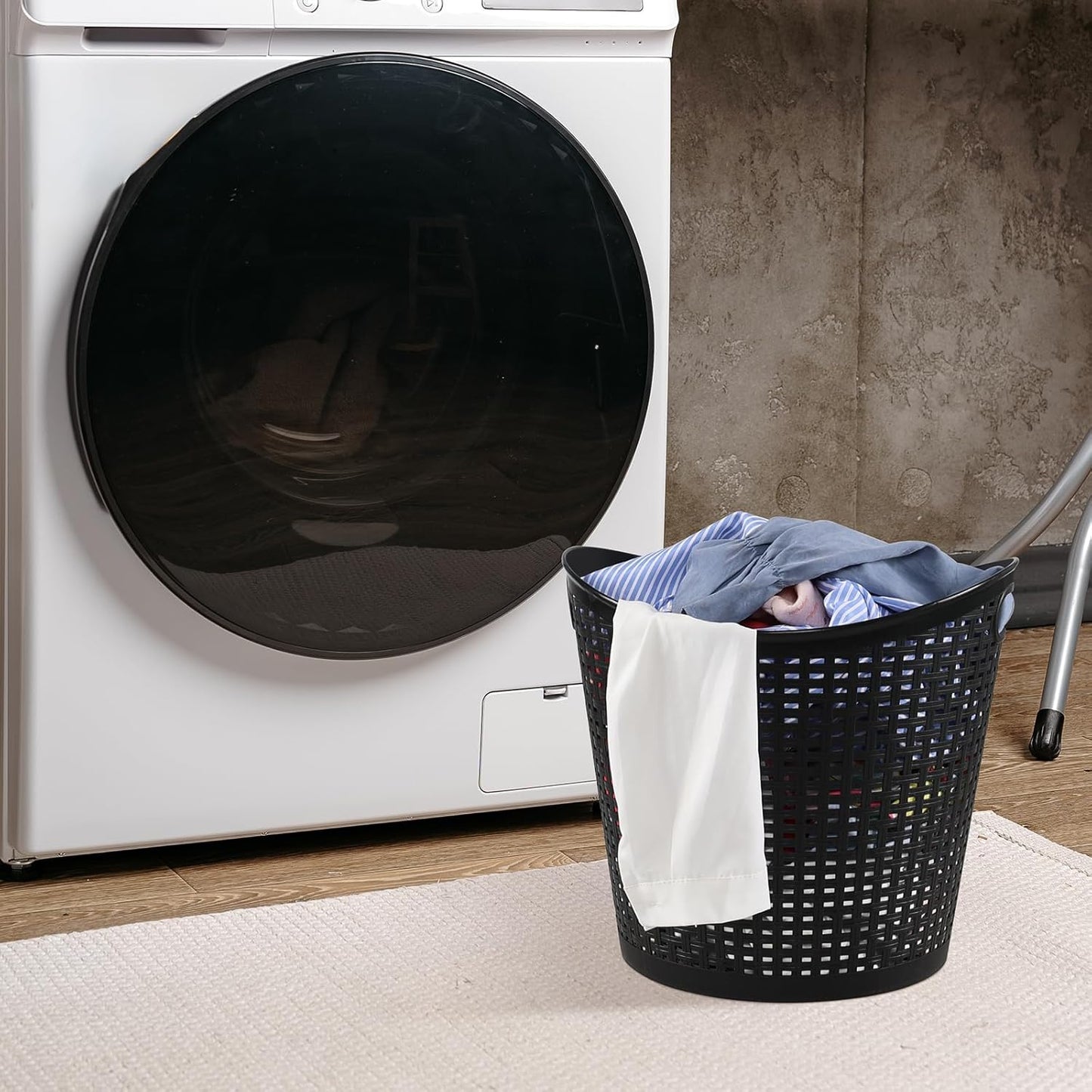 Obstnny 6-Pack Plastic Laundry Hamper Storage Basket, 30 L Dirty Clothes Hamper, Black