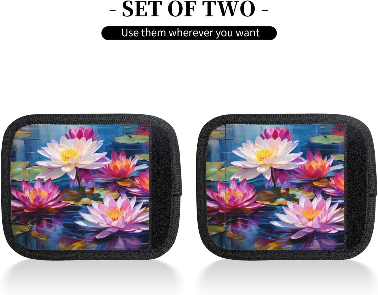 Luggage Handle Wraps Lotus Art Painting Flowers Luggage Identifiers Soft Neoprene Luggage Handle Wraps For Suitcase Trolley Handle Grip Cover 2 Pack Luggage Tags