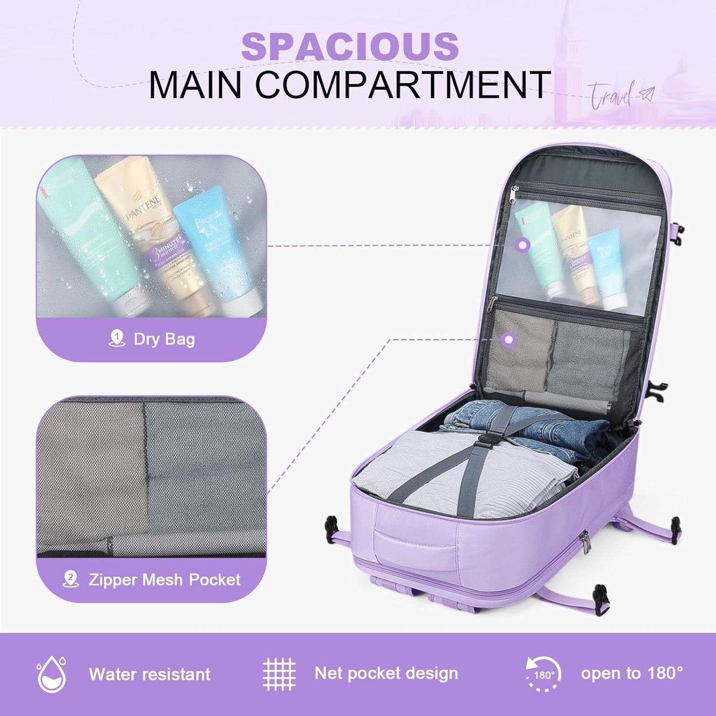 Maelstrom Travel Backpack for Women Men,35L Laptop Backpack Fits 17-Inch Laptop,Carry On Backpack for Airplanes with Crossbody Bag&Shoe Compartment&Toiletry Bag (Purple, Large)