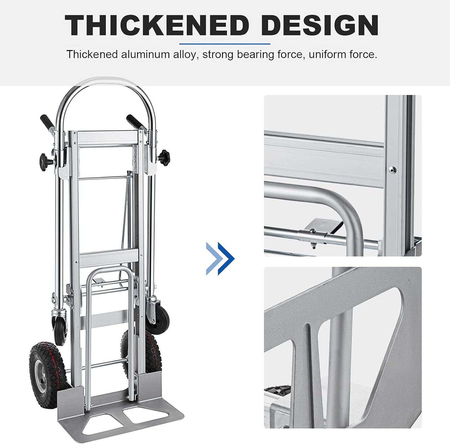 3 in 1 Convertible Hand Truck Dolly, Heavy-Duty Aluminum Hand Truck, 1000 lb Platform / 660 lb Upright Capacity Utility Cart with 10″ Pneumatic Wheels for Warehouse, Factory, Construction
