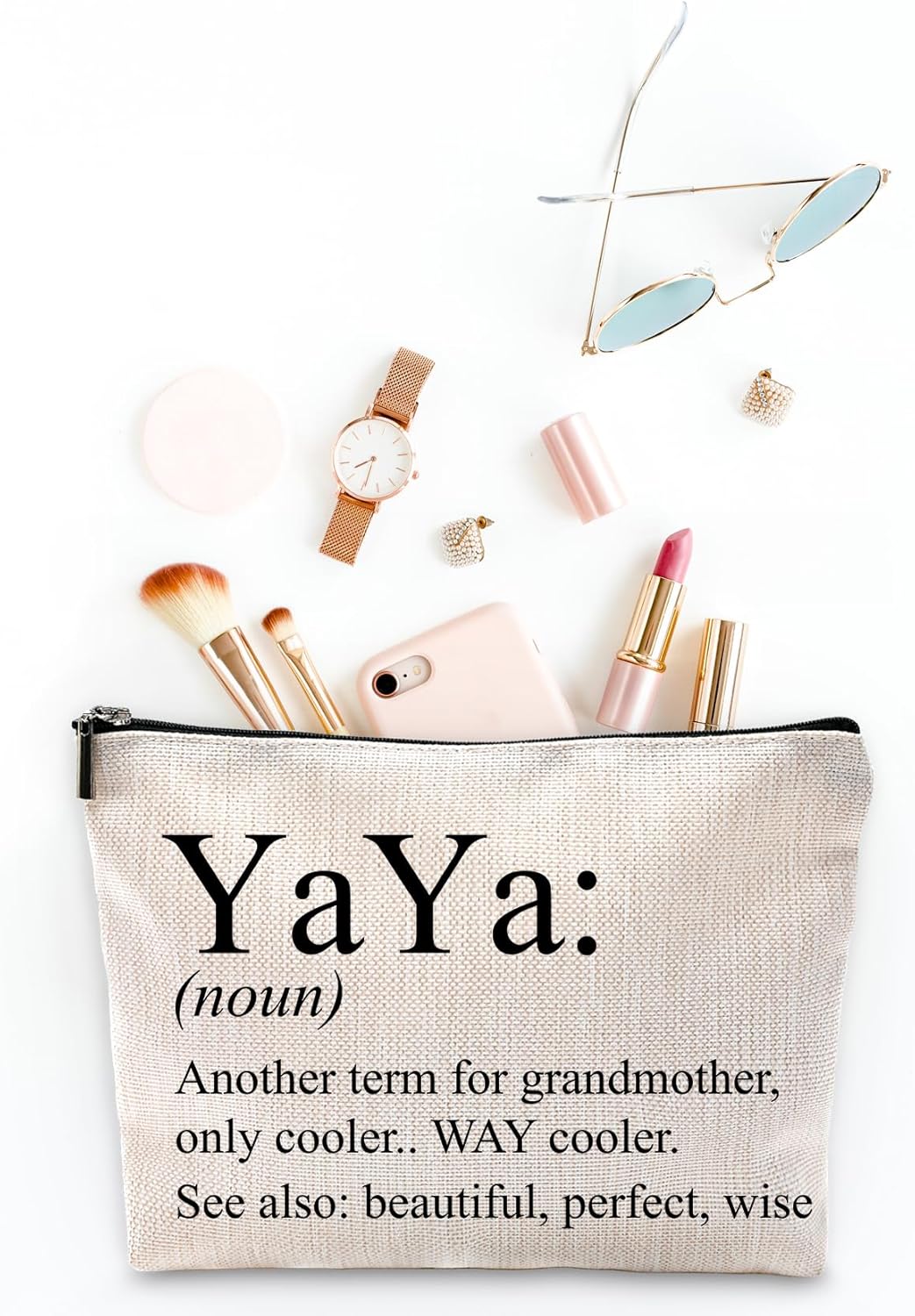 Sufamb Yaya Makeup Bag - Grandma's Birthday & Mother's Day Gift - Small Cosmetic Pouch for Purse