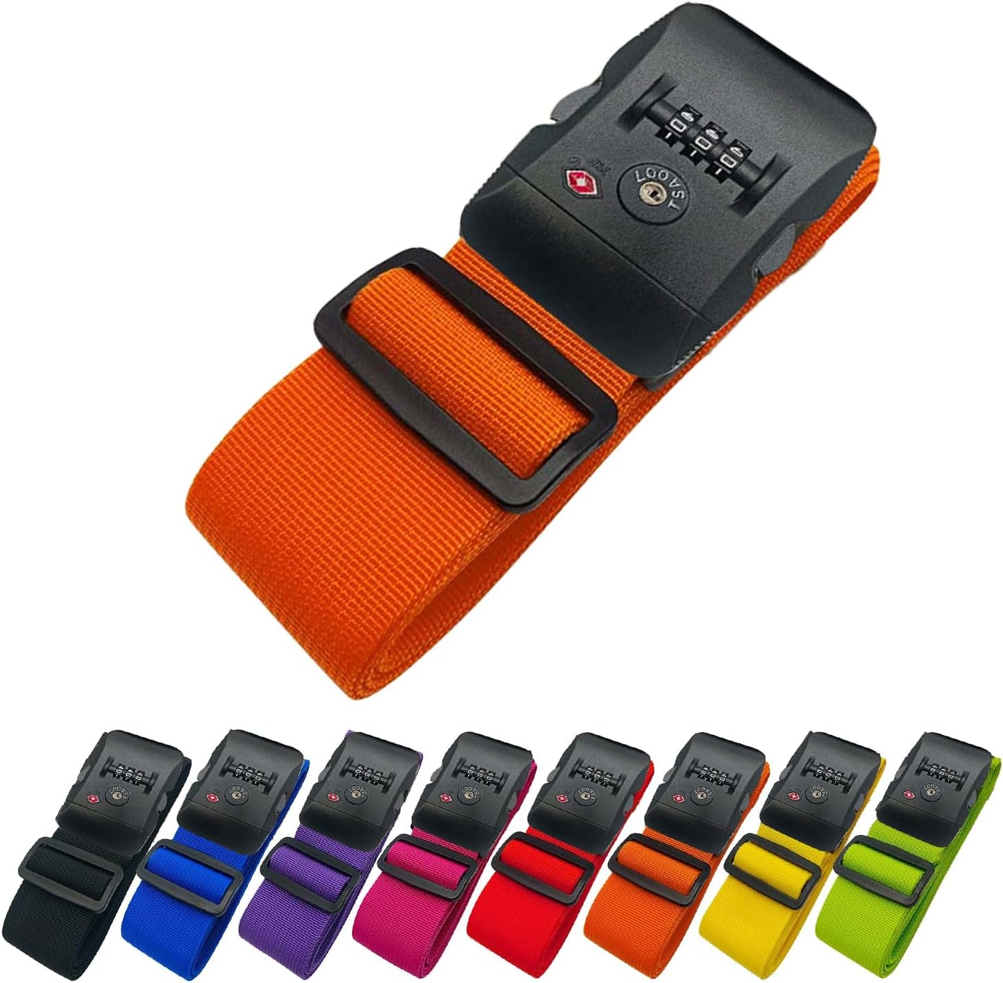 Suitcase Belt TSA Lock dial Type, I-Shape, English Instructions, Length Adjustable, Lightweight Type, Carrying case Marker, Travel, Business Trip, Luggage Collapse Prevention (Orange)