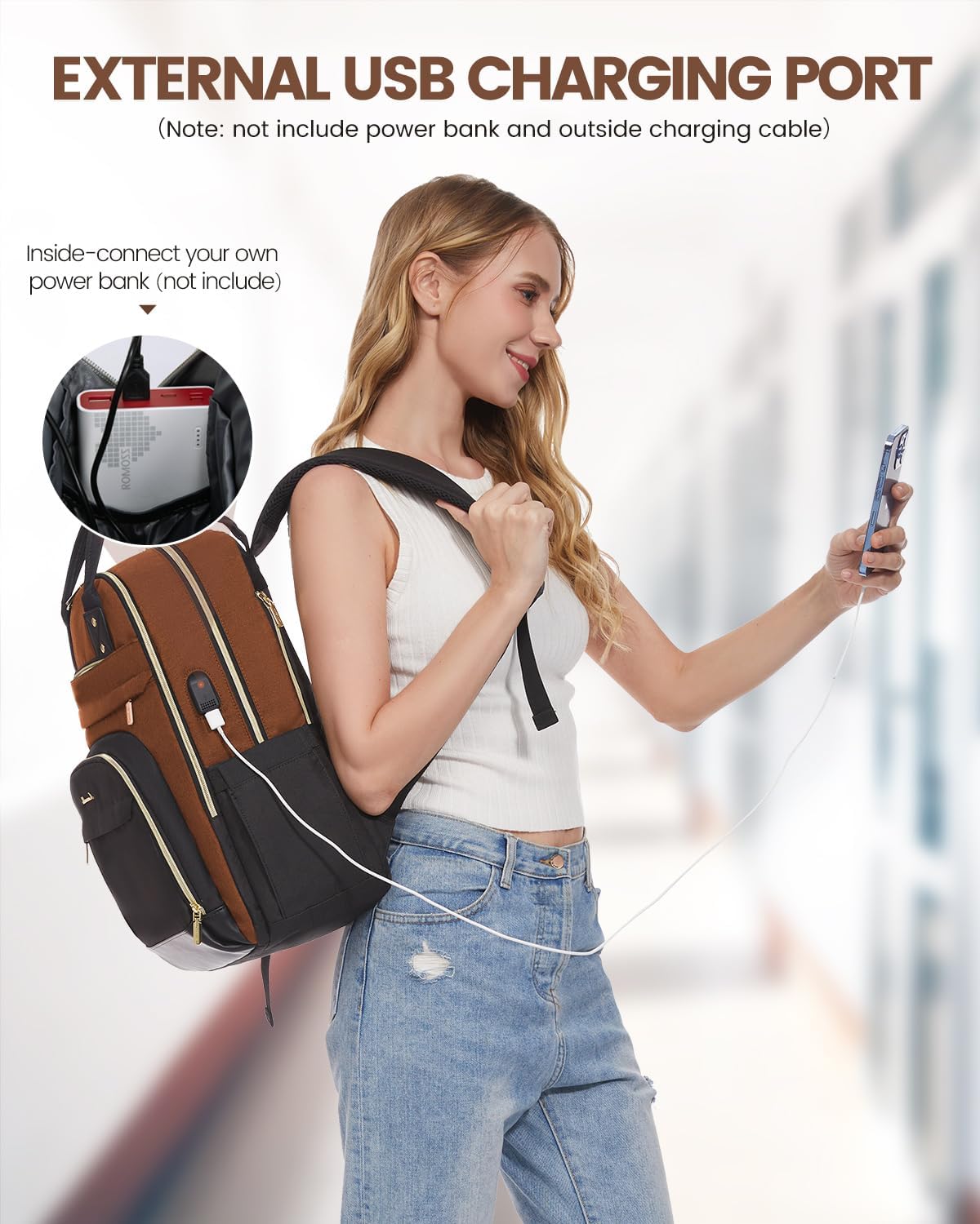 LOVEVOOK Backpack for Women,Laptop Backpack Women,Fits 17 Inch Laptop Bag,School Backpacks,Fashion Travel Work Anti-theft Bag,Waterproof Business Computer College Backpack Purse,Brown-Black