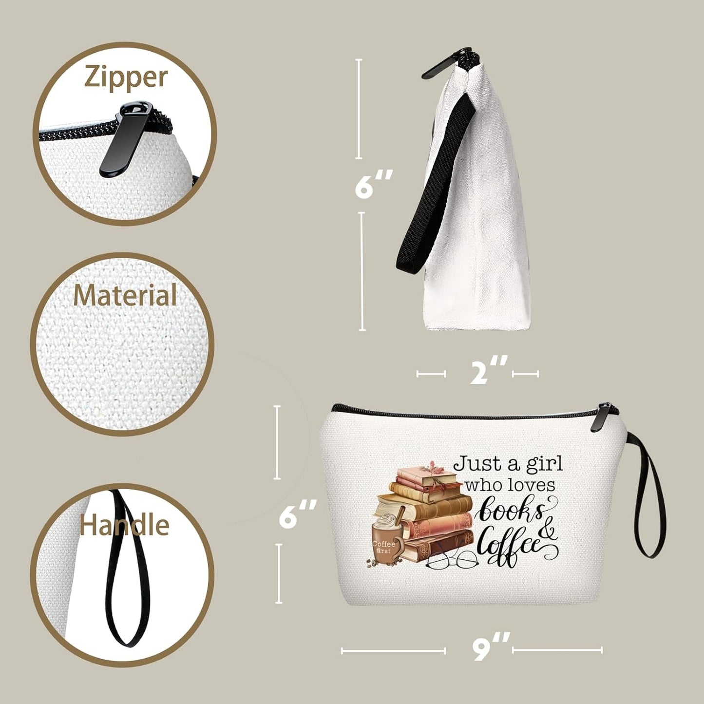 Friend Birthday Gifts for Women Teacher Reader Coffee Lovers Travel Cosmetic Make Up Bags for Daughter Female