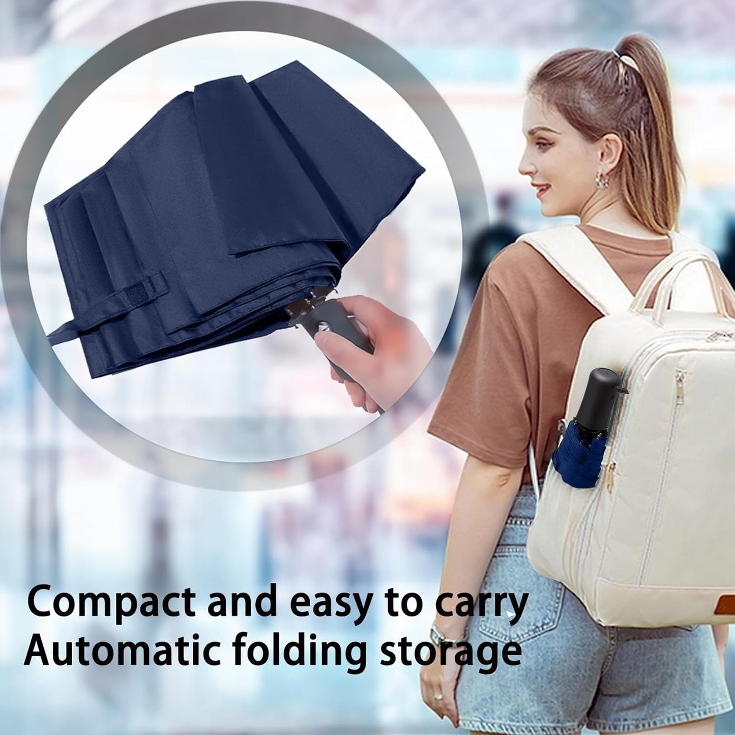 SIEPASA Windproof Travel Umbrella - Automatic Compact Folding Umbrella for Rain, Small Portable