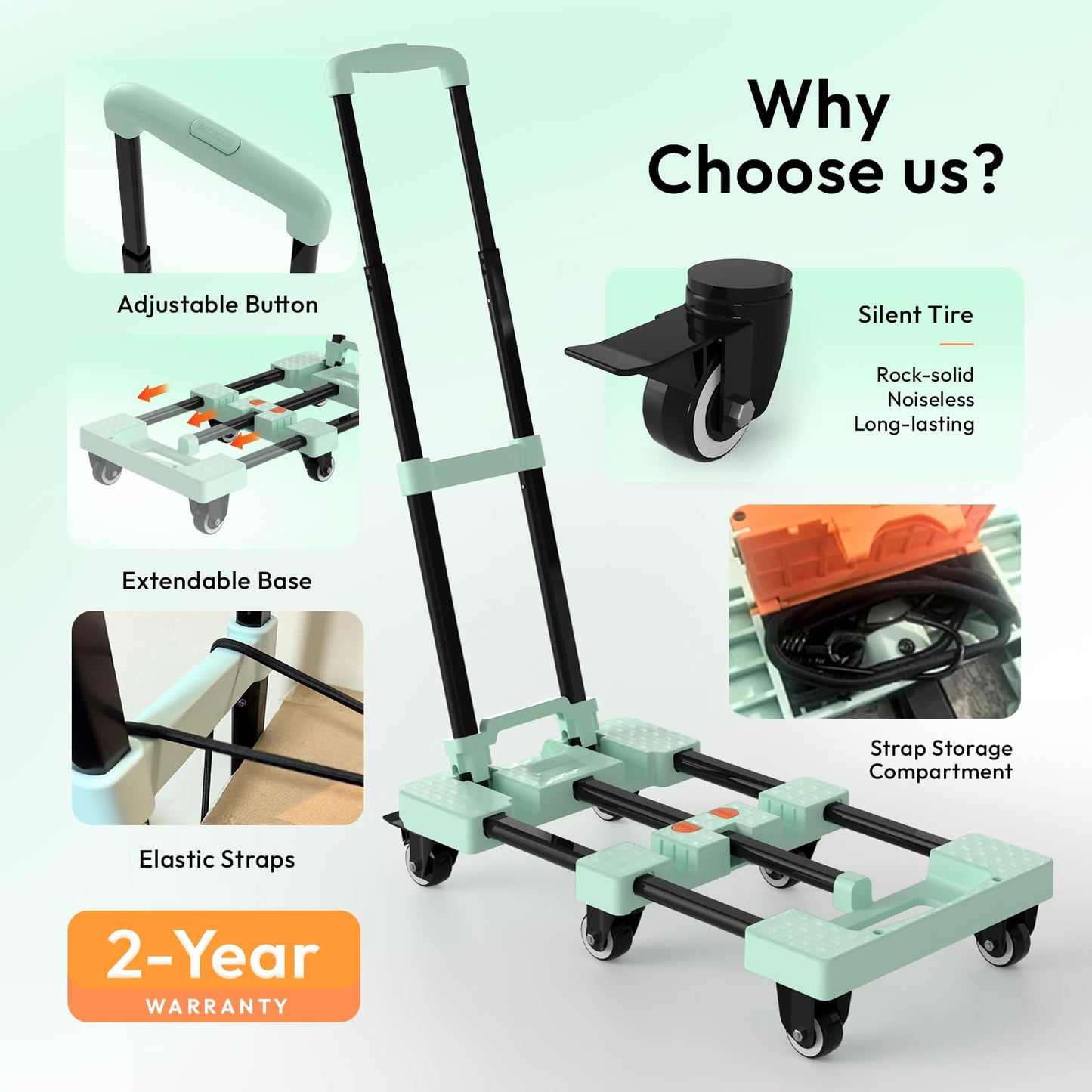 Voipvvii Folding Hand Truck 500lbs, Portable Heavy Duty Dolly Cart, 6 Wheels Collapsible Luggage