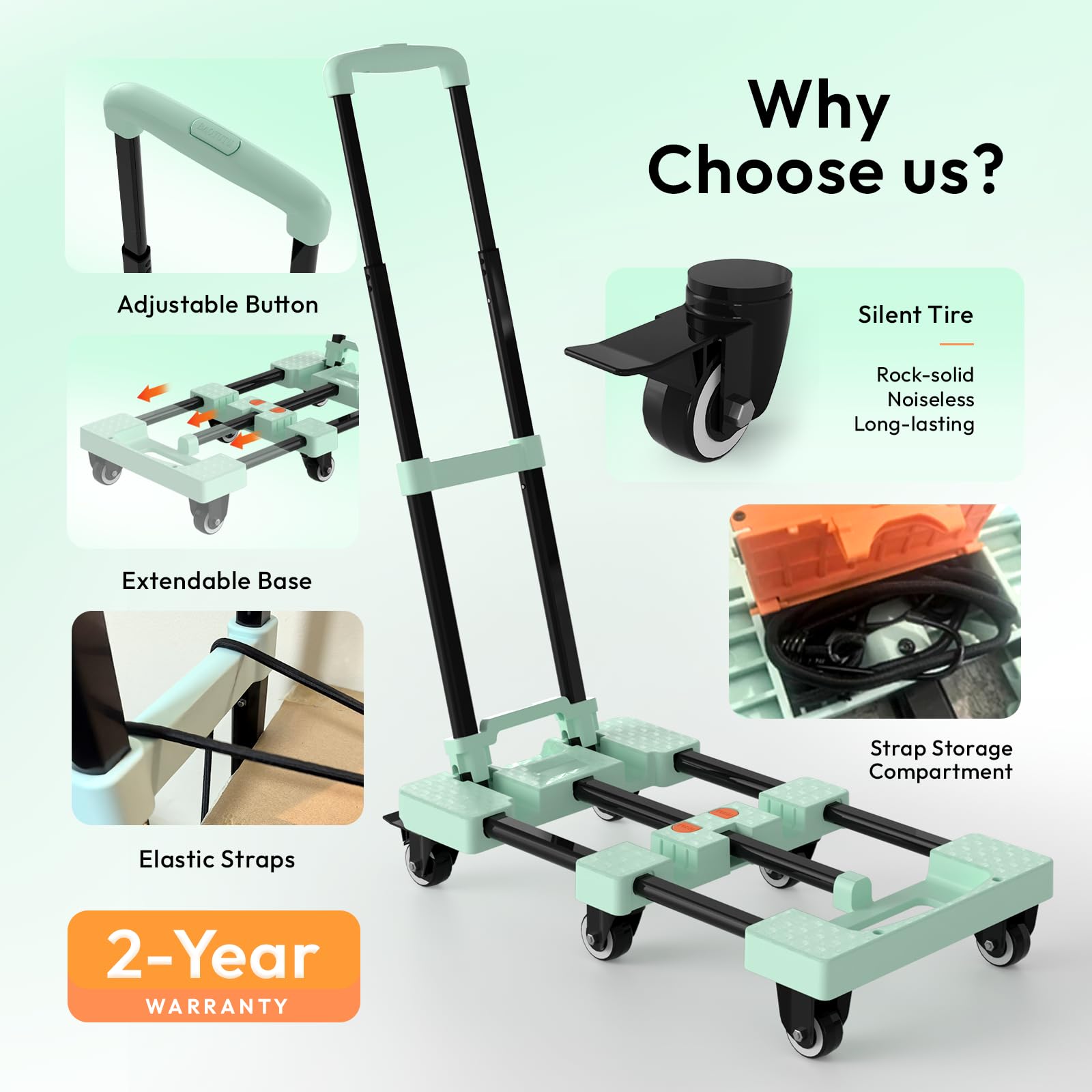 Voipvvii Folding Hand Truck 500lbs, Portable Heavy Duty Dolly Cart, 6 Wheels Collapsible Luggage