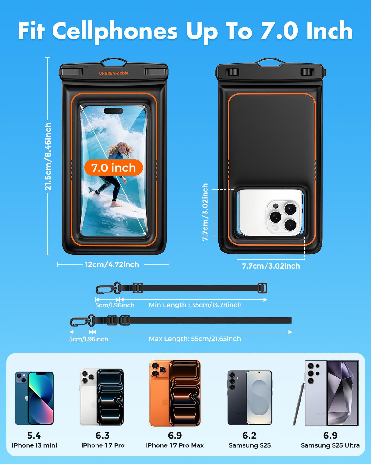 UNBREAKcable Floating Waterproof Phone Pouch 2 Pack, IPX8 Waterproof Phone Case Dry Bag