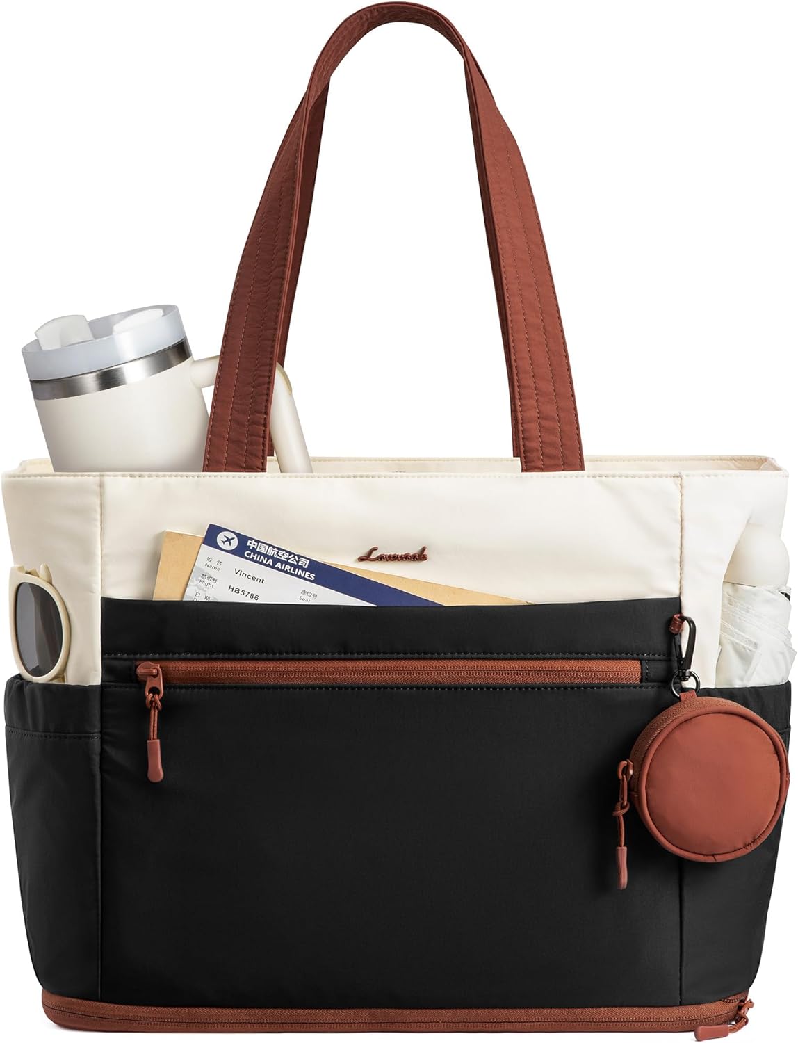LOVEVOOK Expandable Tote Bag for Women,Laptop Work Bag with Cup Holder Pocket & Zipper for