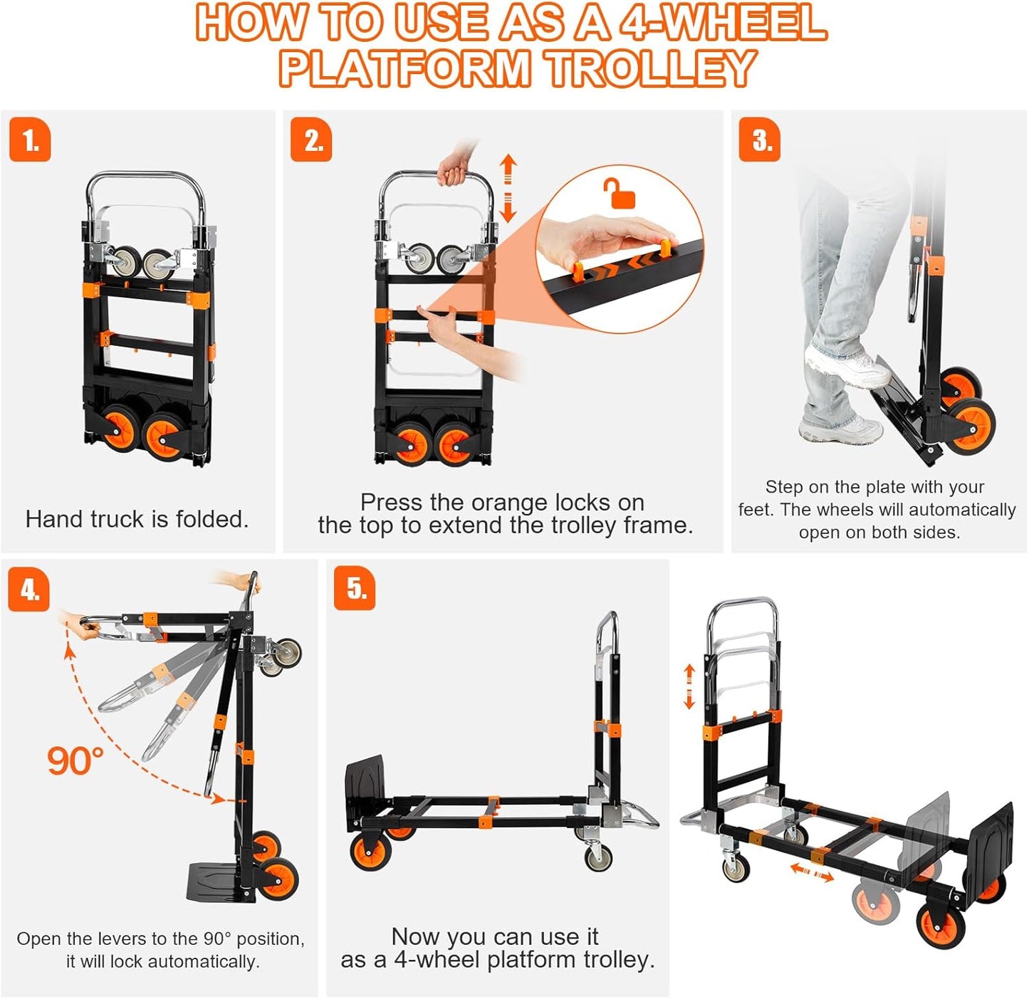 330lb Portable Platform Luggage Cart for Moving Travel Home (2 × 6“ Wheels+2 × 4" Casters, 660LB)