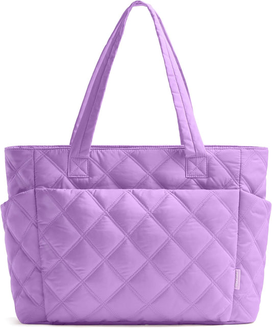 Tote Bag for Women, Lightweight Puffer Tote Work Bags with Compartments for Travel, Quilted Shoulder Bag with Zipper
