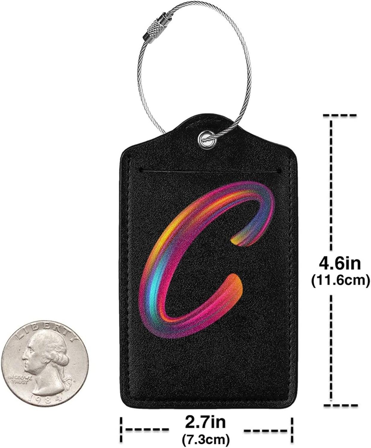 2 Pack Initial Luggage Tags for Suitcase, Colorful Letter Design Cruise Name Bag Tags, Novelty Baggage Identifiers with Full Privacy Cover, Leather ID Label for Women Men Kids Travel, Rainbow Letter C