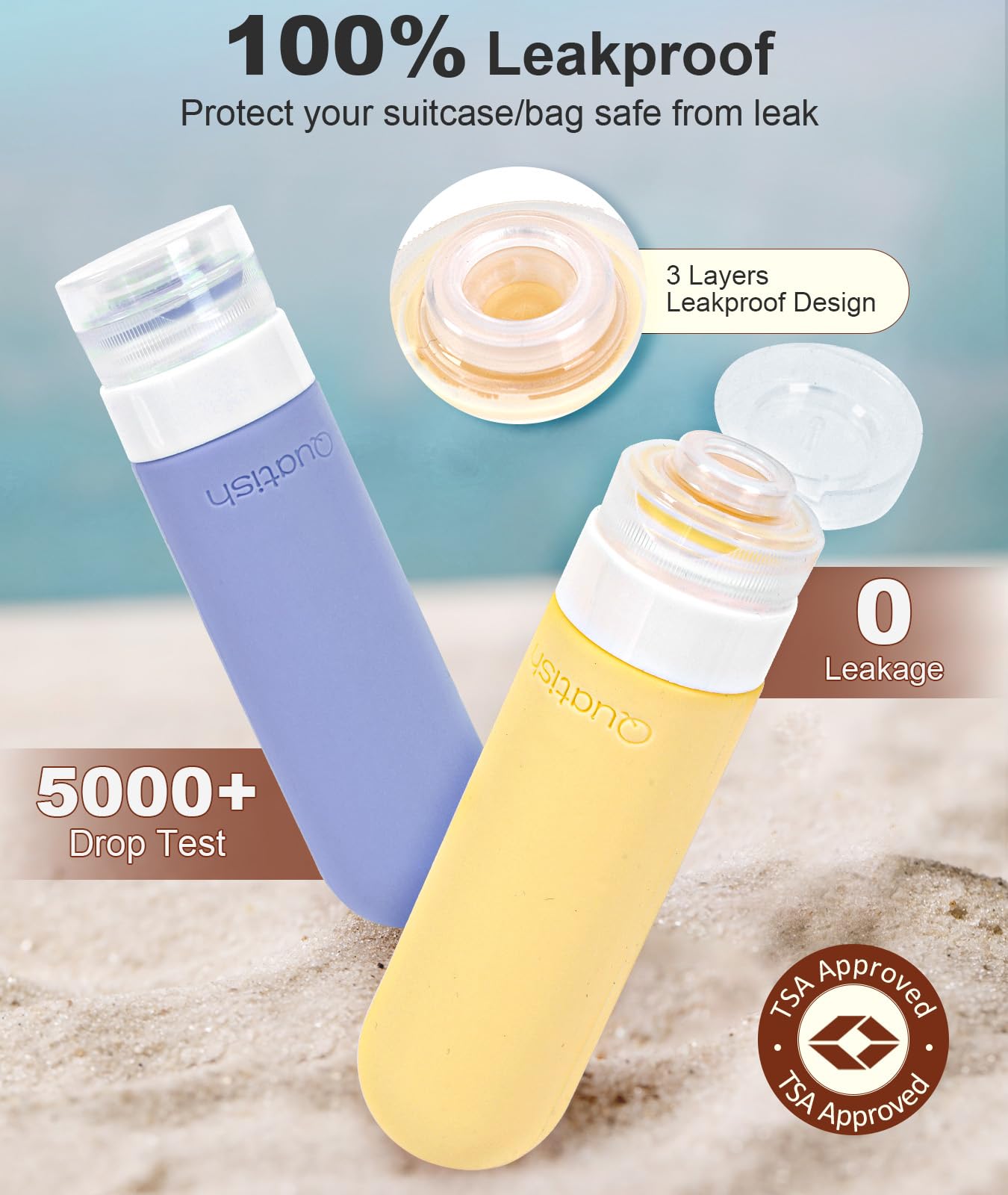 Quatish Travel Bottles for Toiletries 6 Pack, Original Patented Leakproof 3 oz Tsa Approved Travel