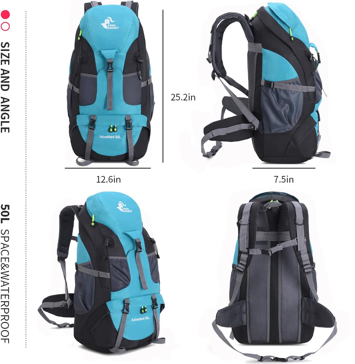 Bseash 50L Hiking Backpack, Water Resistant Lightweight Outdoor Sport Daypack Travel Bag for