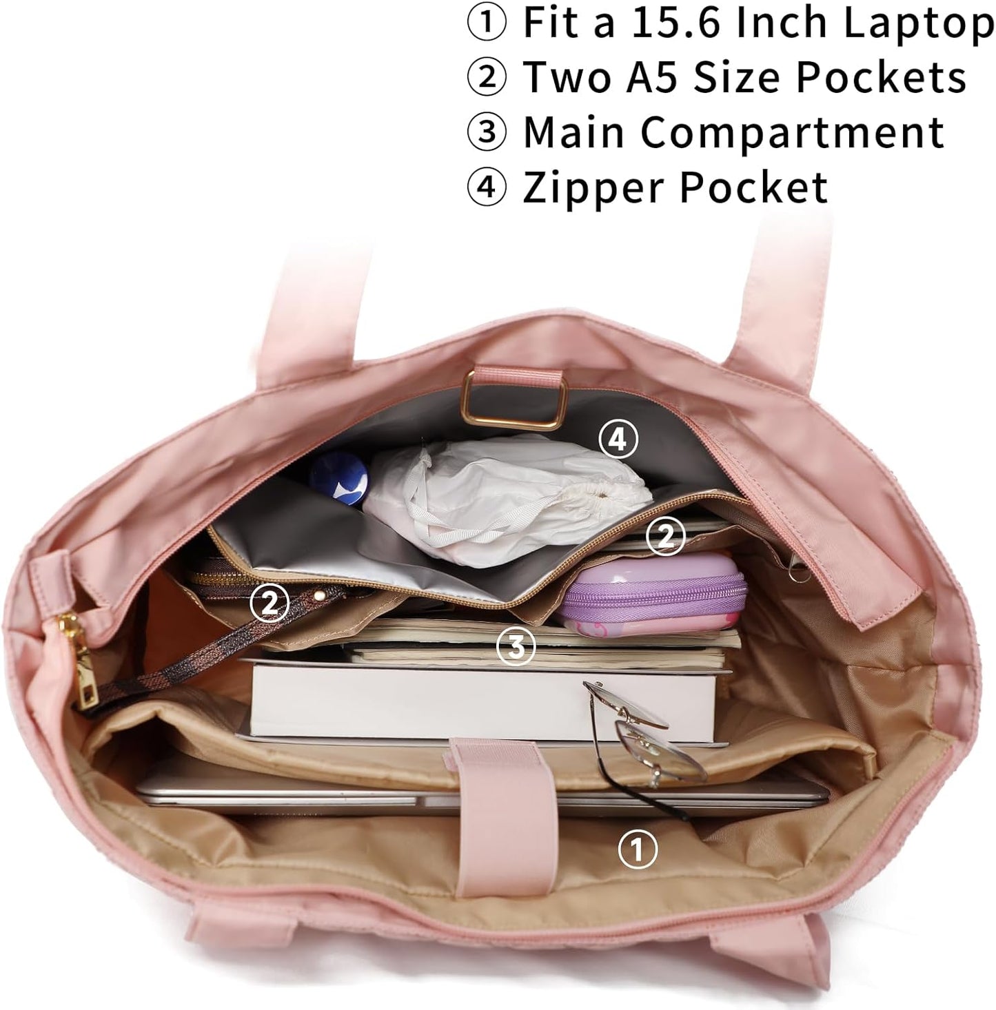 Tote Bag For Women, Lightweight Puffy Tote Bag with Compartments Quilted Shoulder Bag