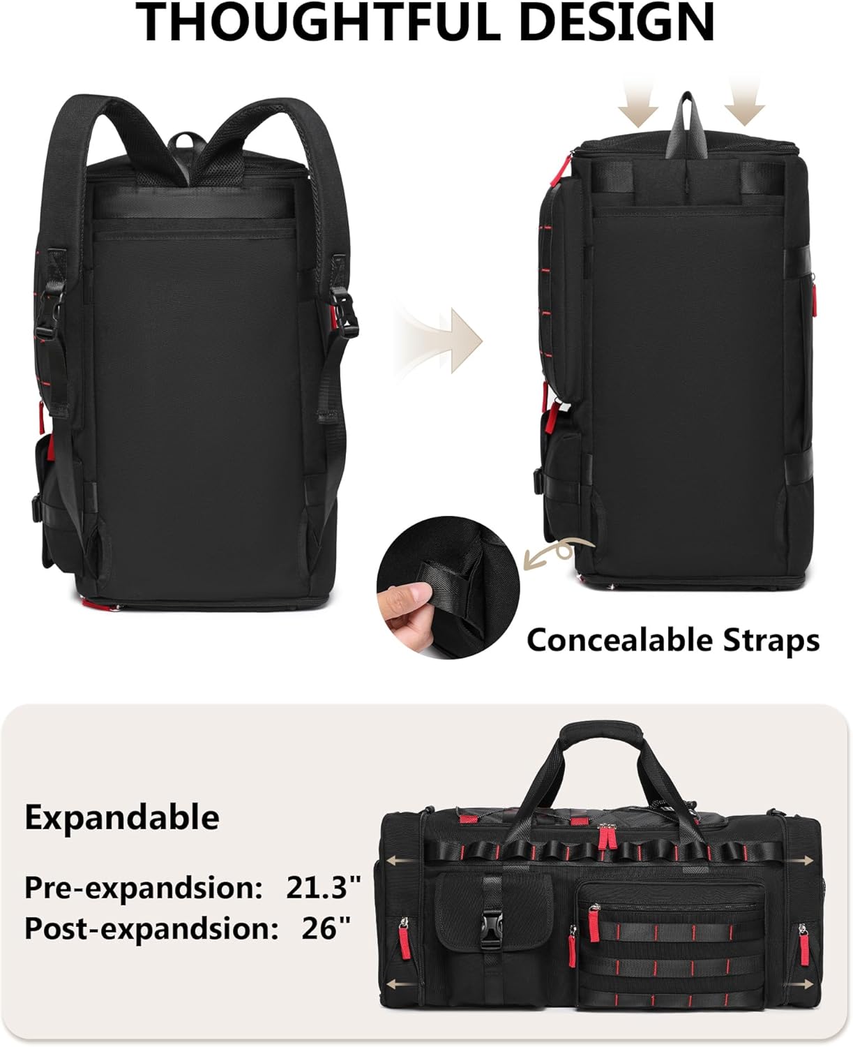 MCBD Gym Bags for Men & Women, 45L Travel Duffle Sports Backpack with Shoes & Laptop Compartment
