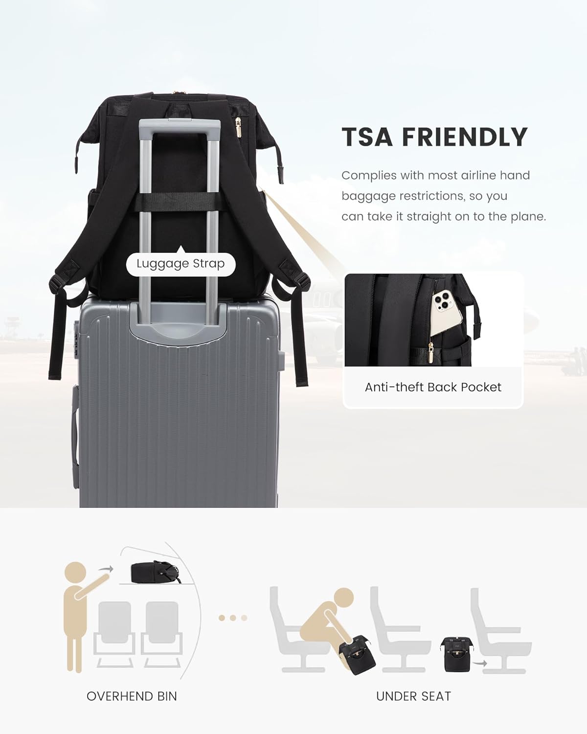 LOVEVOOK Laptop Backpack for Women, 15.6 Inch Work Laptop Bag with USB Port, Fashion Teacher Nurse Backpack Purse, Waterproof Travel Computer Backpack with Organizer Bag, 2PCS, Beige-Black