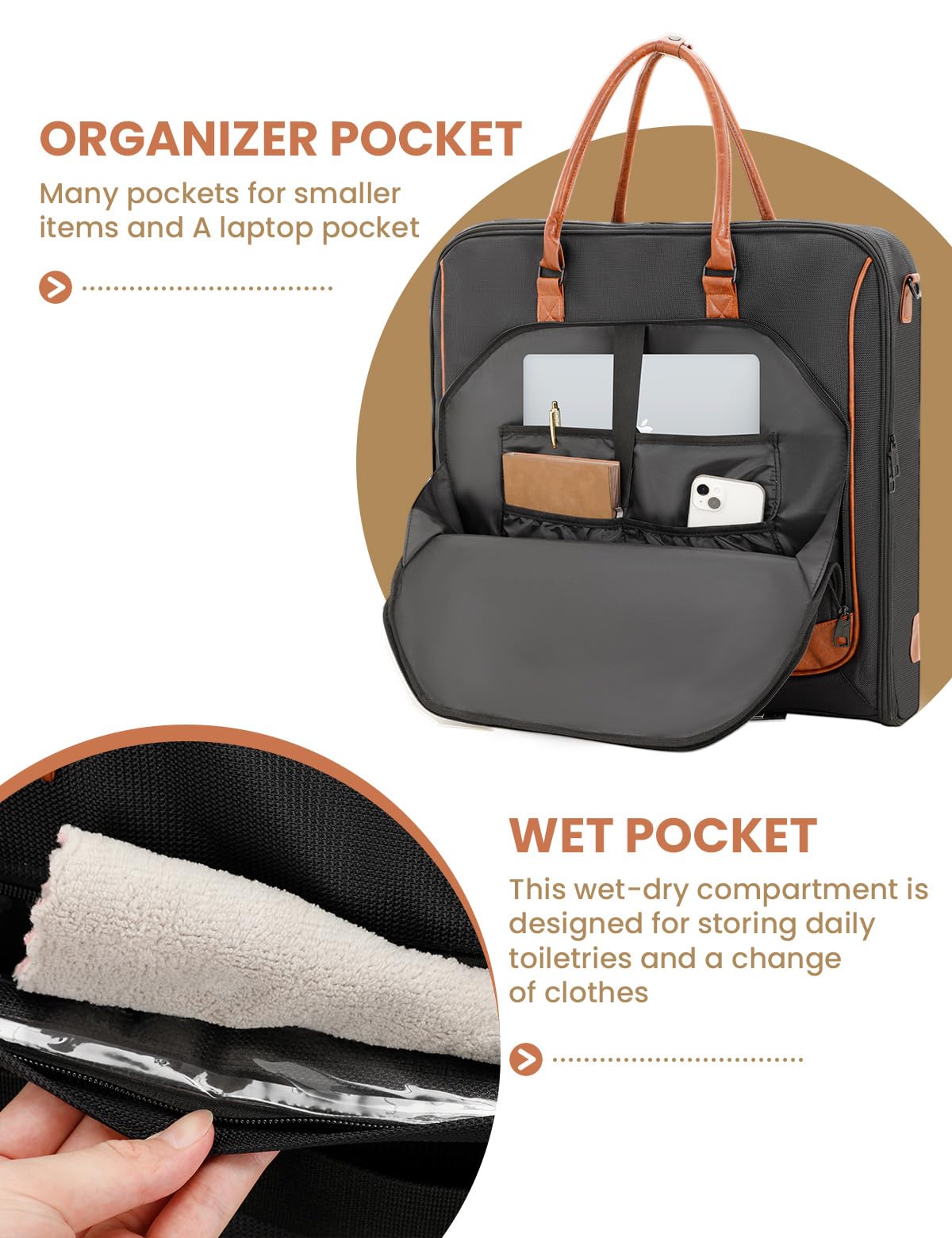 VUUDH Premium Garment Bag for Travel with Wet-Dry Compartment, Adjustable Shoulder Strap, and