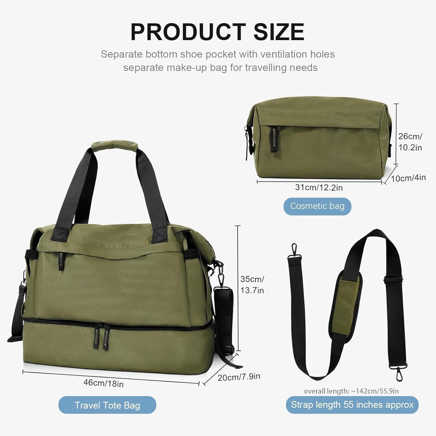 Gym Bag for Men Women, Tactical Travel Duffel bag with Removable Dividers & Shoe Compartment, Weekender Carry on Bag with Toiletry Bag, Overnight Range Bag for Workout Soccer Yoga Gym