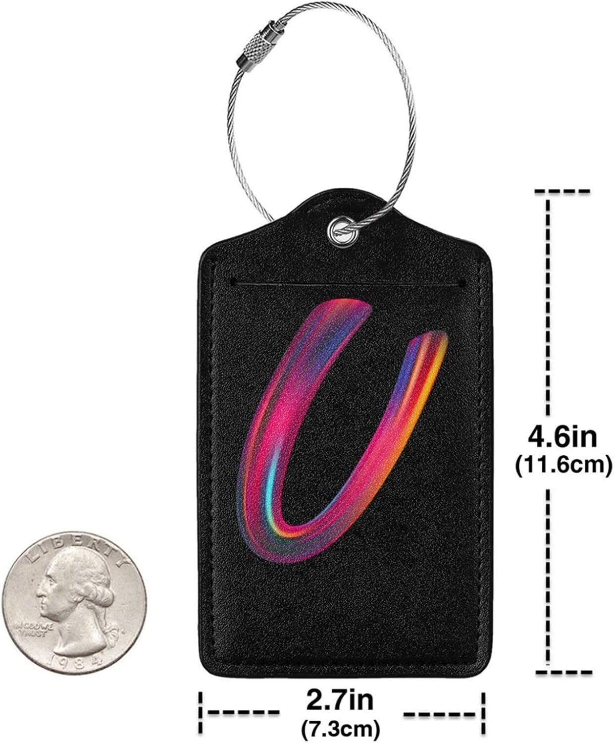 2 Pack Initial Luggage Tags for Suitcase, Colorful Letter Design Cruise Name Bag Tags, Novelty Baggage Identifiers with Full Privacy Cover, Leather ID Label for Women Men Kids Travel, Rainbow Letter U