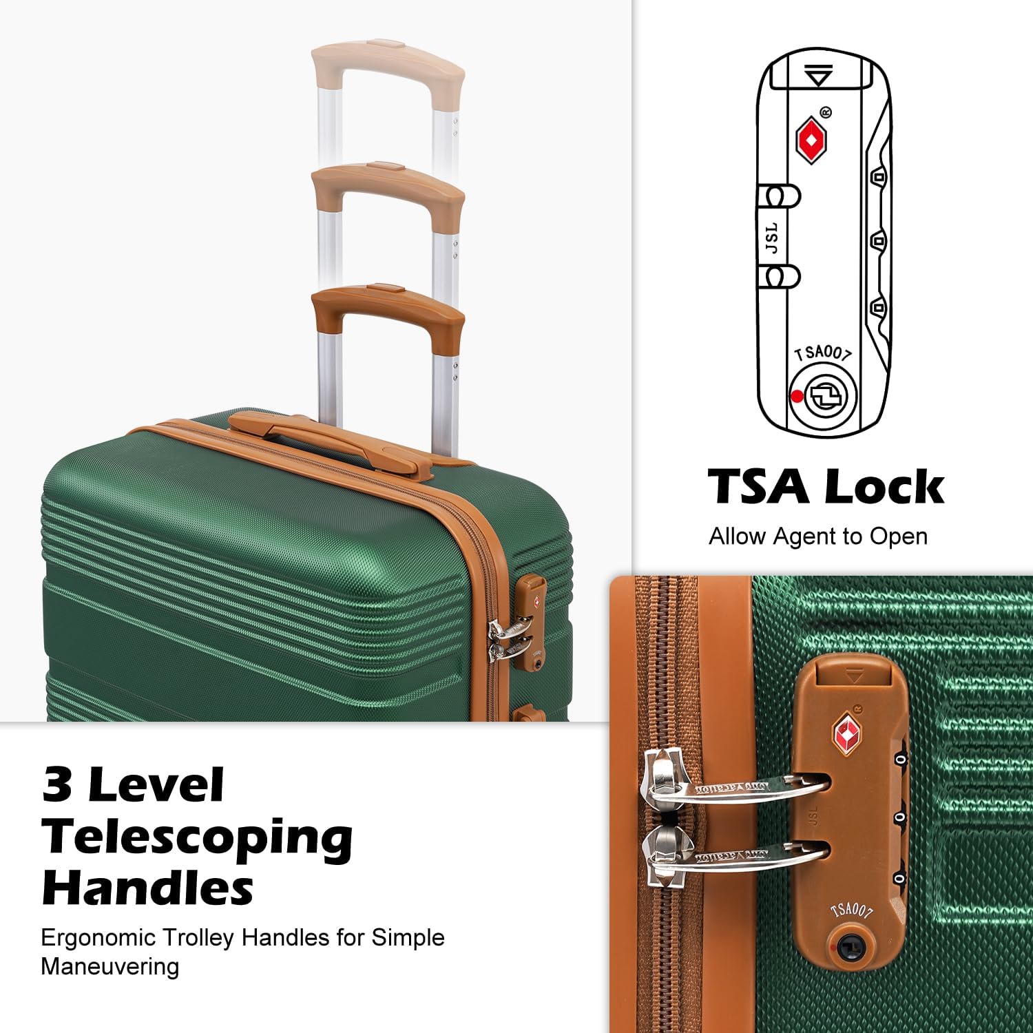 LONG VACATION 3 Piece Carry On Luggage 20 Inch Suitcase with Spinner Wheels, ABS+PC Hardshell