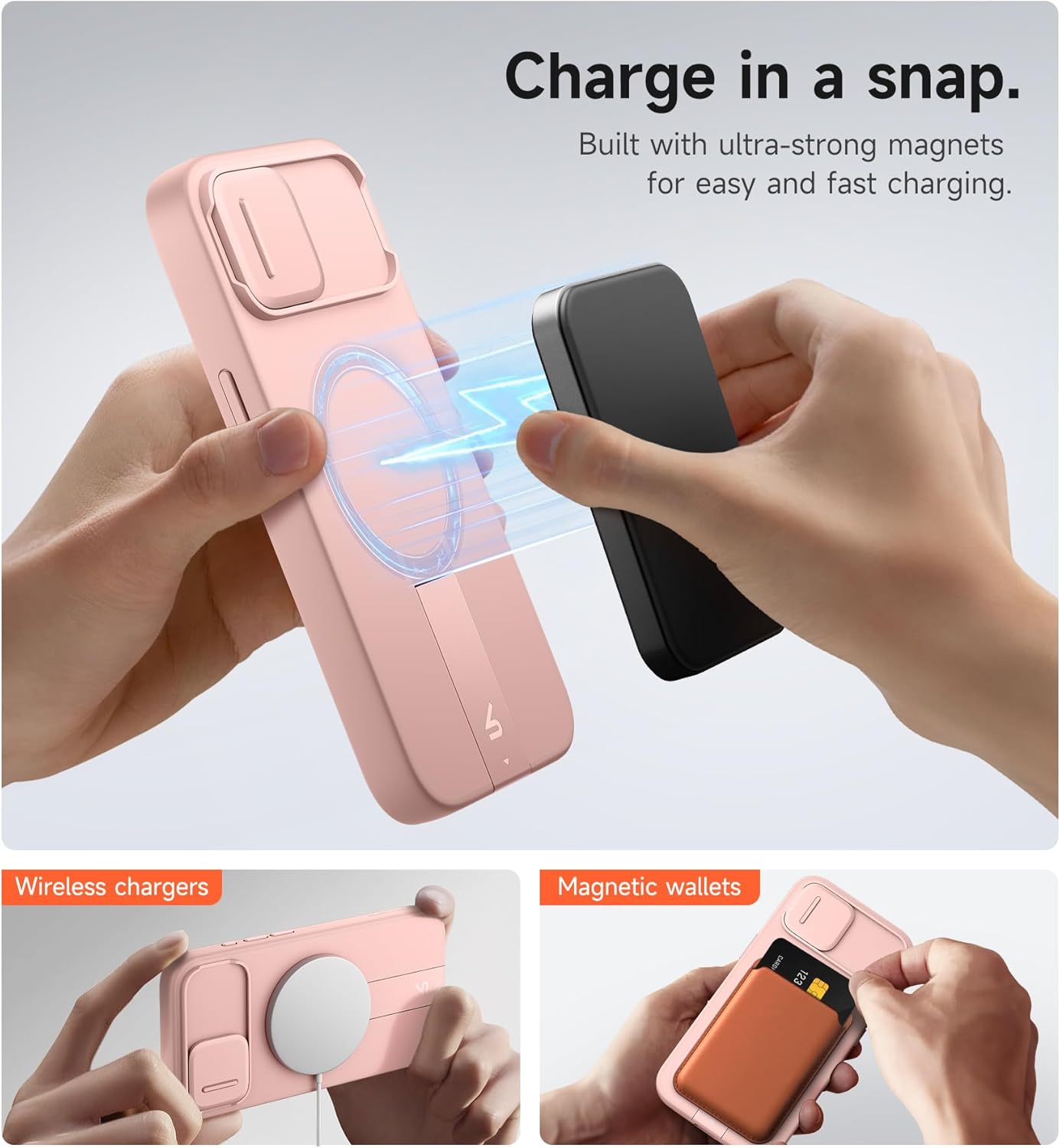 SURITCH for iPhone 16e Case with Magnetic Camera Slide Cover and Adjustable Kickstand, Compatible with MagSafe, Shockproof Bumper Case Slim Protective Cover 6.1 Inch,Pink