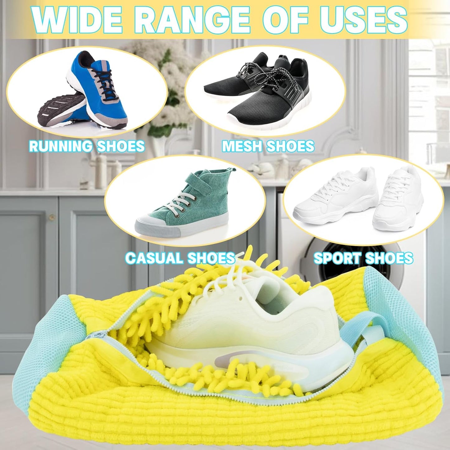 2PCS Shoes Washing Machine Bags, Laundry Shoe Bag for Washer and Dryer, Reusable and Durable Zipper Sneaker Shoe Washing Bag, Tennis Shoes Cleaning Bag for All Shoe Types (Yellow)