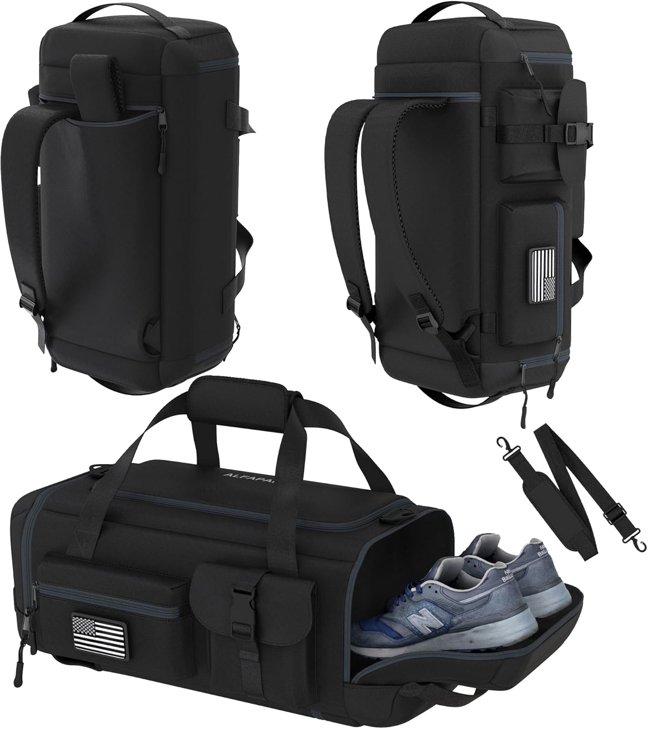 Gym Duffel Bag Backpack - 60L - Durable Gym Bag for Men/Women with Shoe Compartment - Duffel Bag Carry On – Water Resistant with Wet Pocket, Multiple Pockets & Straps for Gym, Travel & Overnight