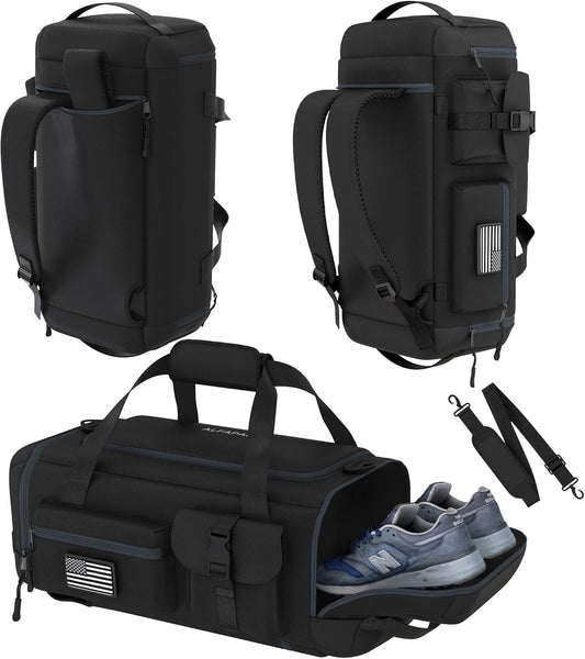 Gym Duffel Bag Backpack - 45L - Durable Gym Bag for Men/Women with Shoe Compartment - Duffel Bag Carry On – Water Resistant with Wet Pocket, Multiple Pockets & Straps for Gym, Travel & Overnight