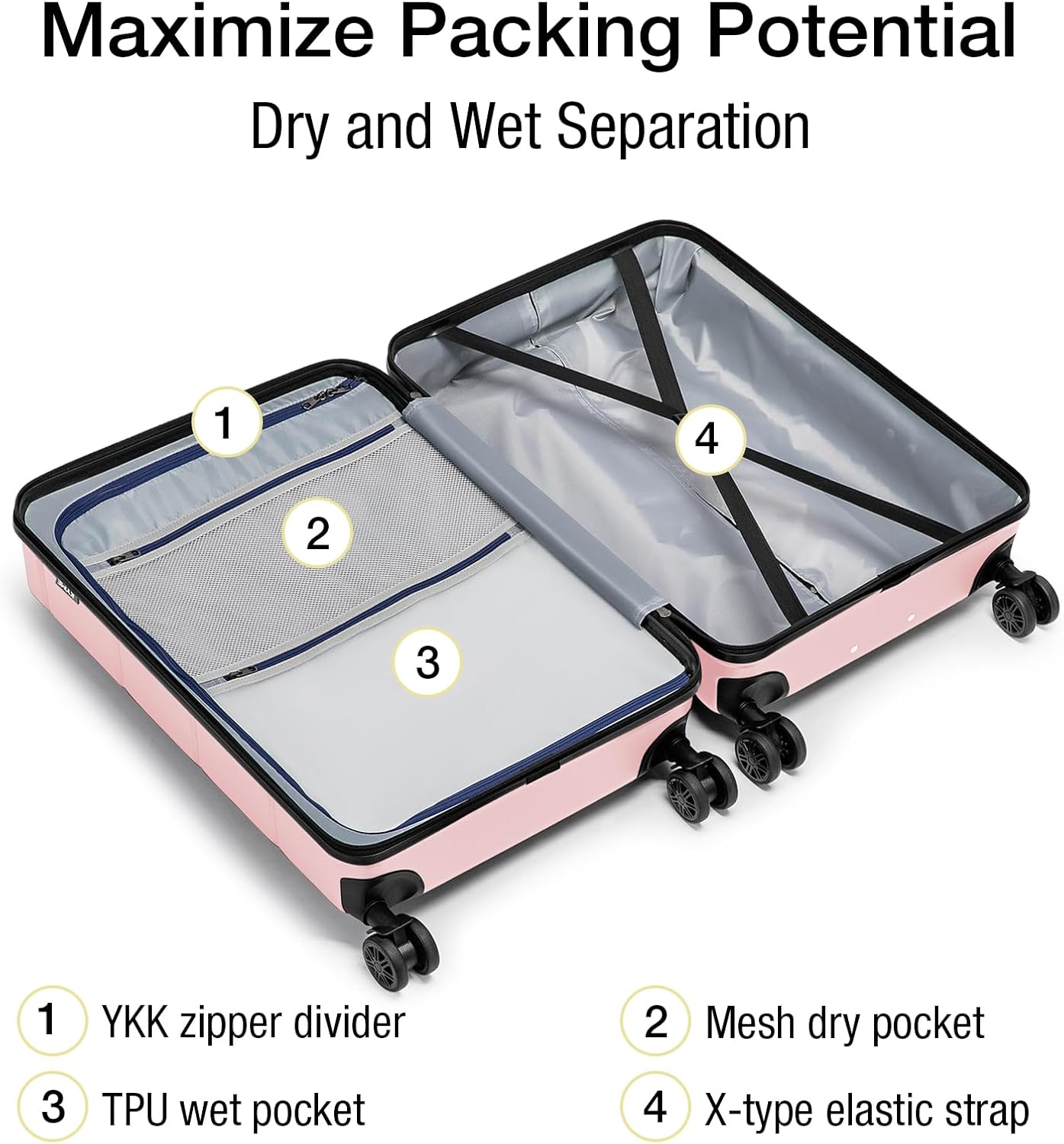 KYME 26 Inch Luggage TSA Approved Hard Shell Suitcases with Spinner Wheels Durable Medium Travel