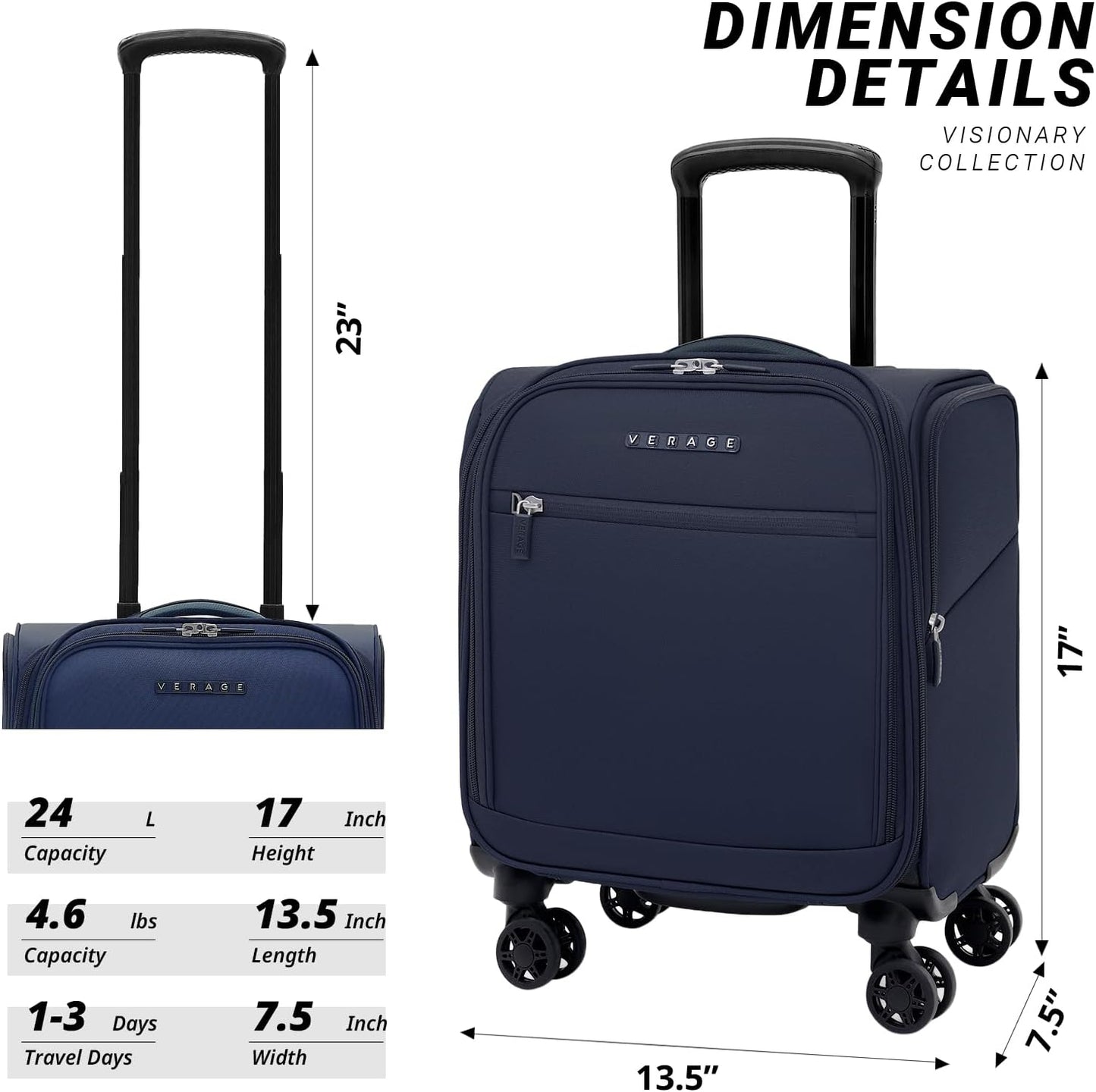 Verage Underseat Carry On Luggage with Wheels & USB Port,14 inch Wheeled Spinner Carry-on Luggages Bags for Airlines, Lightweight Overnight Suitcase for Men Women (14-Inch Compact Underseat Pro)