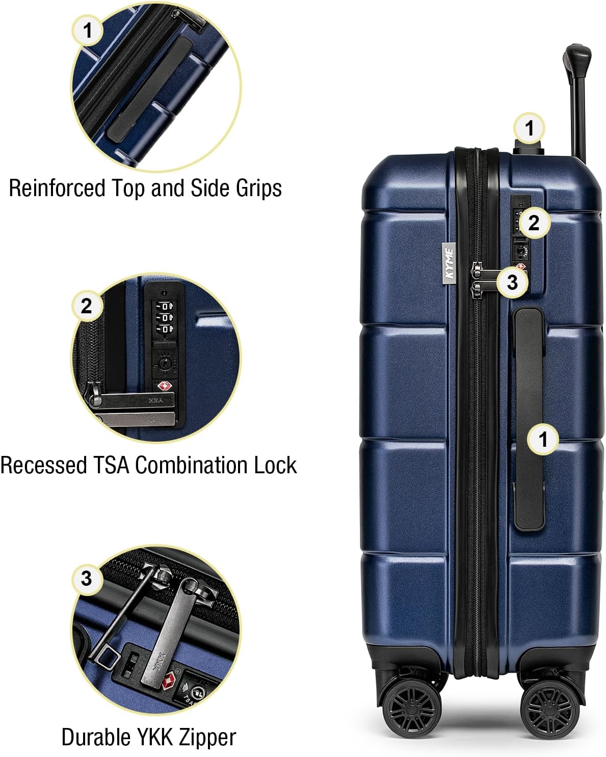 KYME Luggage Sets 2 Piece Hardshell 20"/24" Suitcases with Spinner Wheels Hardside Suitcase Set with TSA Lock Lightweight Travel Luggage Set with Cup Holder for Women Men Navy