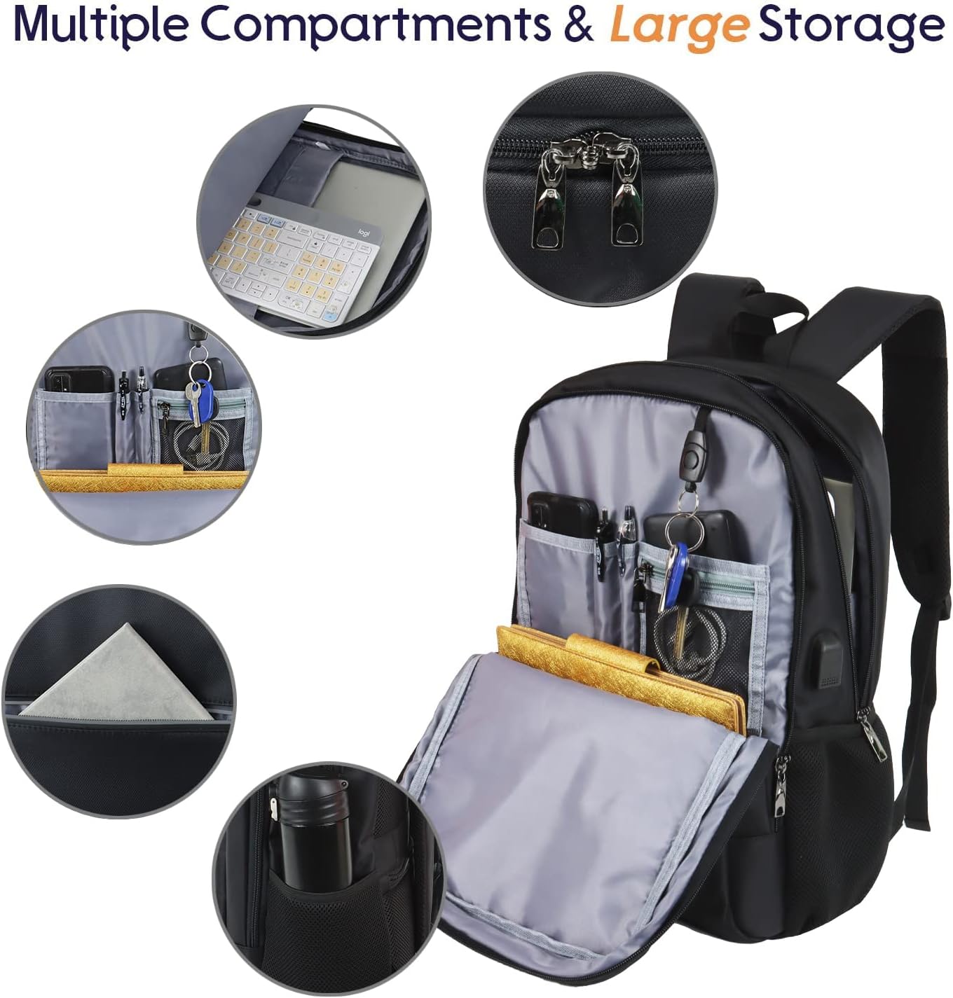 Laptop Backpack for Men Women, Travel Business Backpack with USB Charging Port and Anti Theft Pocket, Fits 17 Inch Laptop,Black