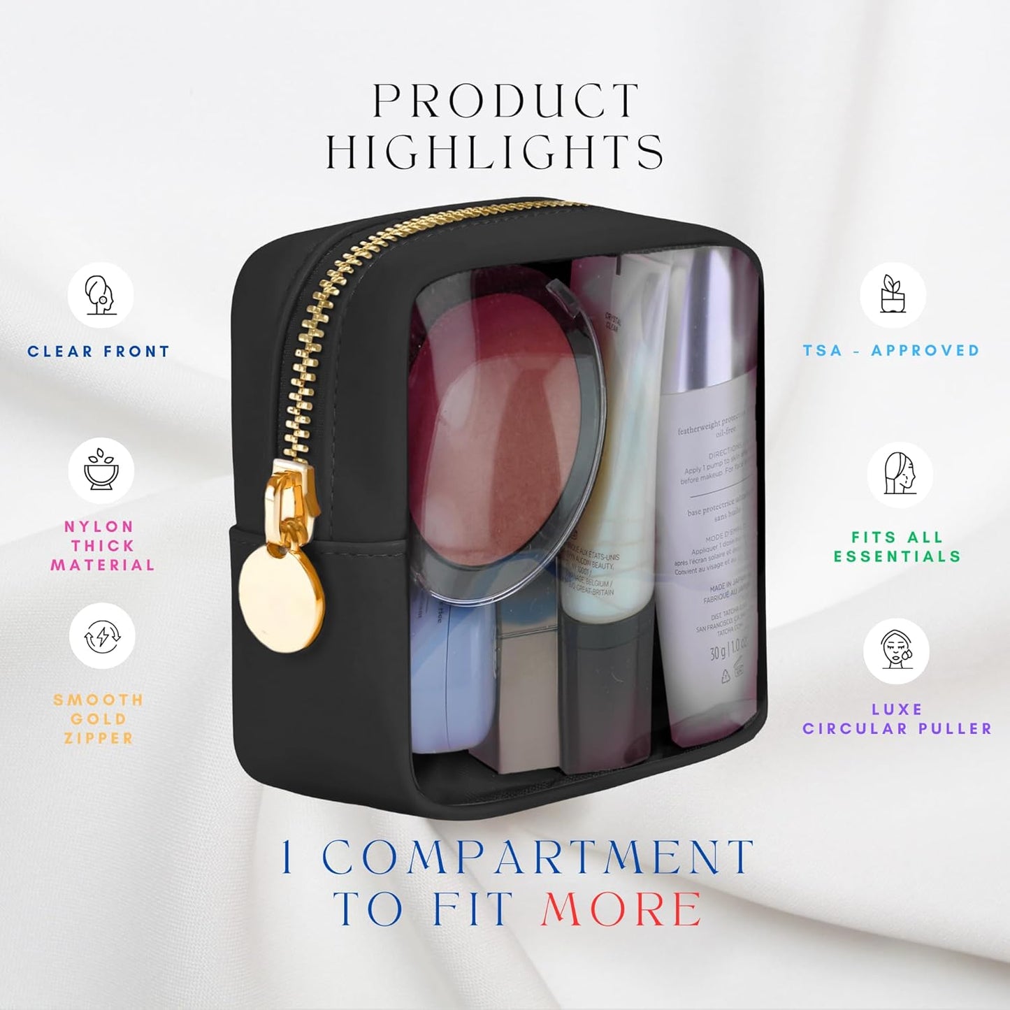 DANCOUR Clear Makeup Bag Mini Makeup Bag for Purse Mini Pouch Purse Clear Pouch Small Cosmetic Cosmetic Travel Case Black