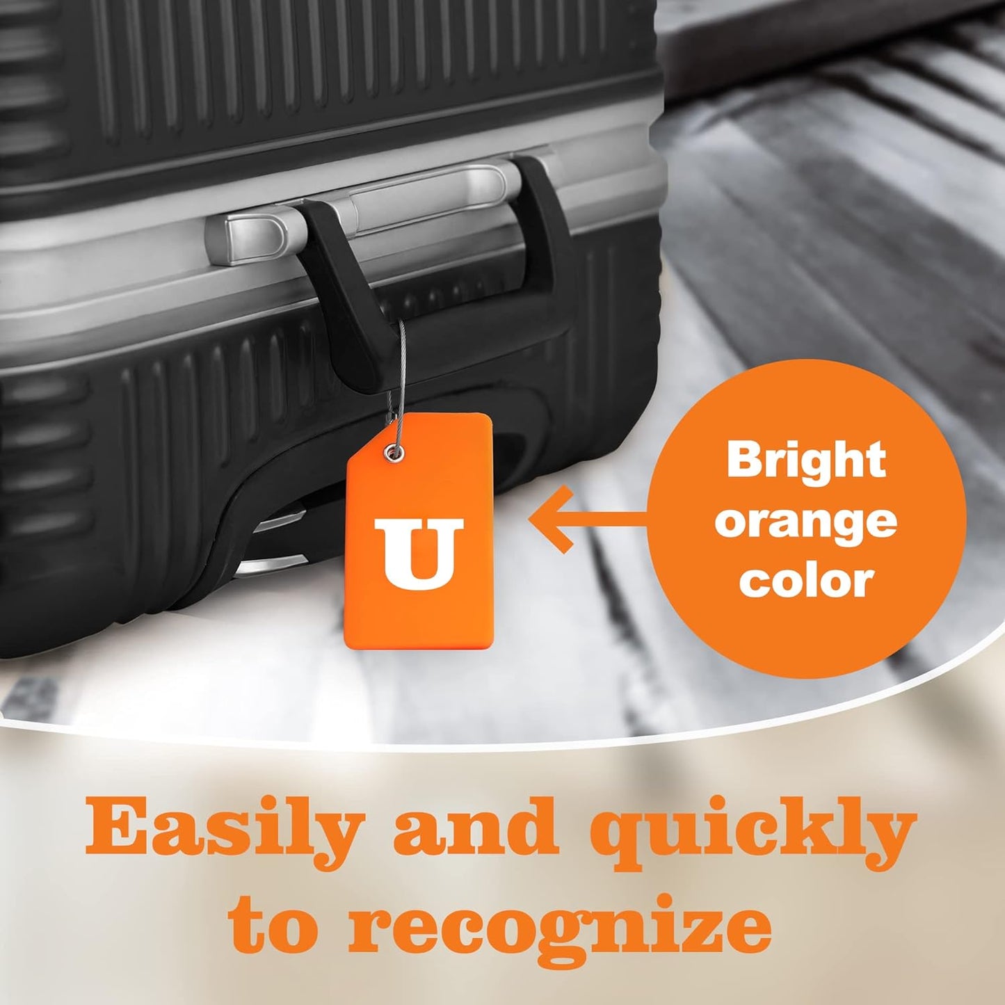 Gostwo 2 Pack Silicone Luggage Tags for Suitcases, 26 Initial Letter Baggage Labels Handbag School Bag Suitcase Instrument Tag with Stainless Steel Loop(Orange)(Letter U)