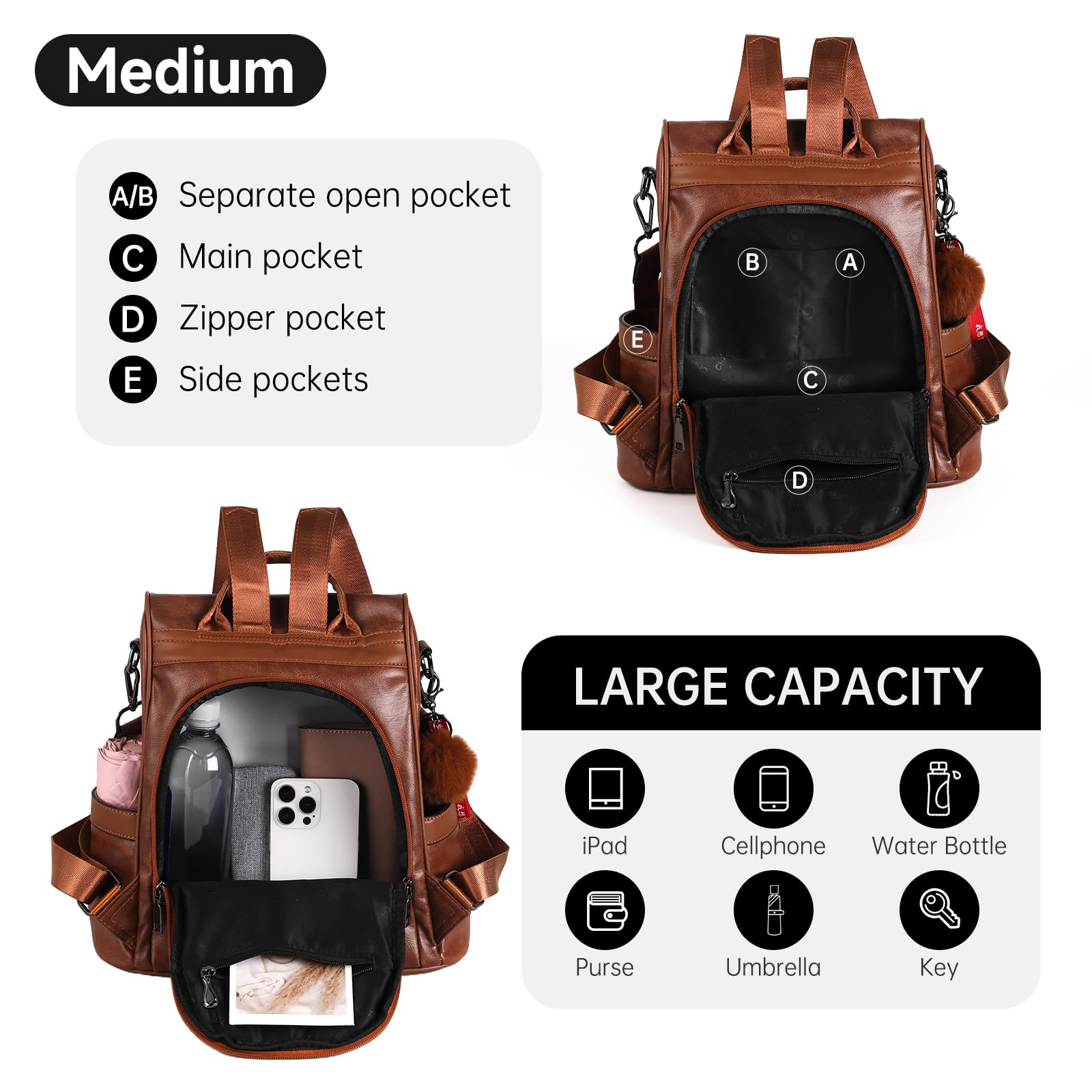 CHERUTY Women Backpack Purse PU Leather Anti-theft Casual Shoulder Bag Fashion Ladies Satchel
