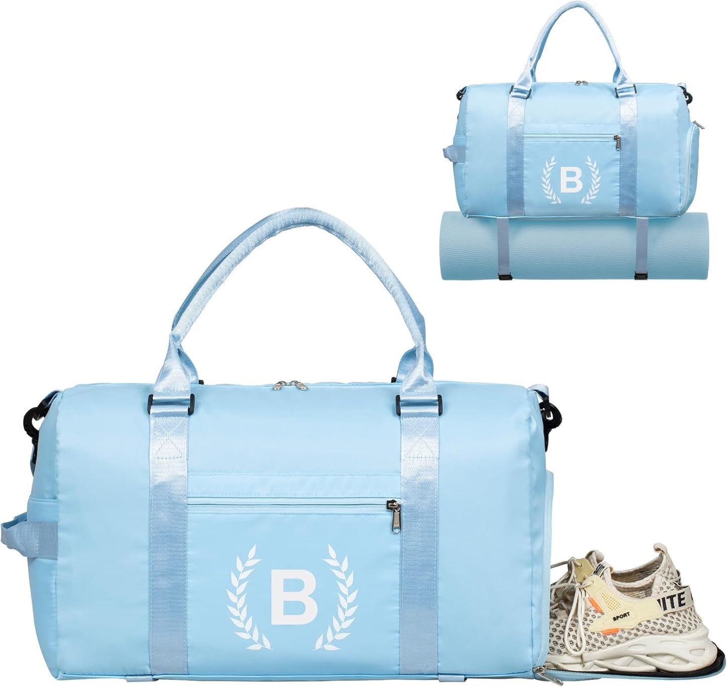 Gym Bag for Women, Personalized Duffle Bag with Shoe Compartment, Sports Bag for Yoga & Dance with Wet Pocket and Mat Strap.