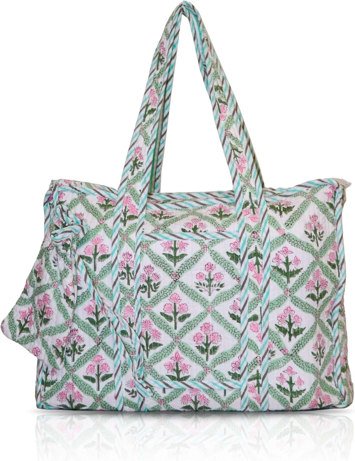 Floral Cotton Tote Bag for Women – Large Reusable Shoulder Bag for Shopping, Grocery, Beach, Travel & Everyday Use
