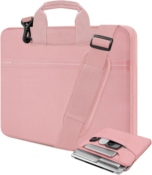 Laptop Case 15.6 inch Shoulder Bag, Durable Shockproof Protective Computer Carrying Briefcase with Multi-Pockets and Strap Compatible with Most 15.6 inch Notebooks,Pink