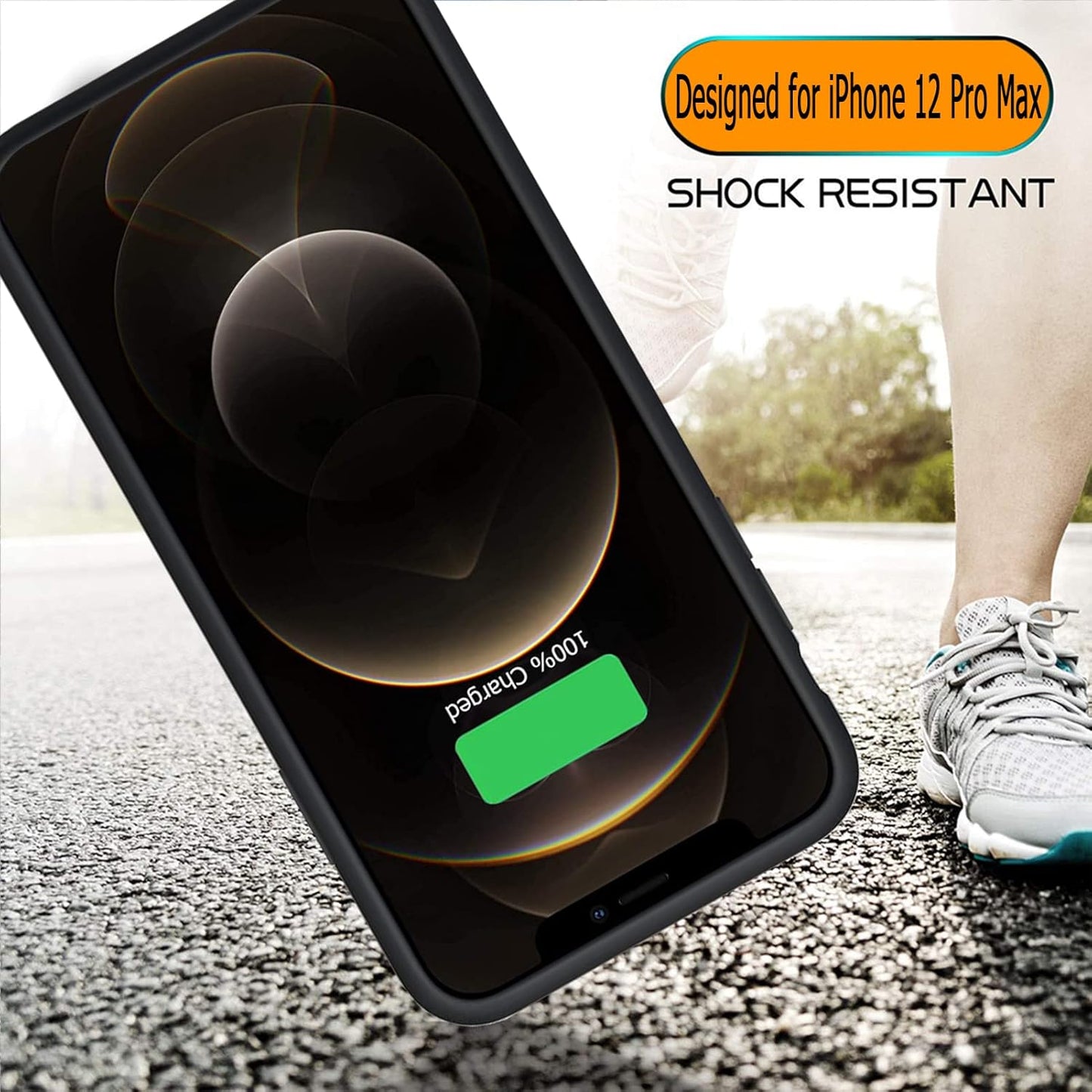 Battery Case for iPhone 12 Pro Max, 10800mAh High Capacity Rechargeable Smart Portable Charger Case Extended Battery Pack with iPhone 12 Pro Max (6.7 inch) Wireless Charging Case Support Carplay-Black