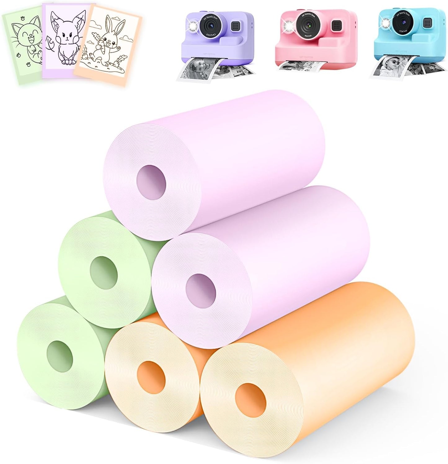Kids Camera Instant Photo Printing Paper Roll, 6 Rolls Leebotree Thermal Print Refill Fit for Most