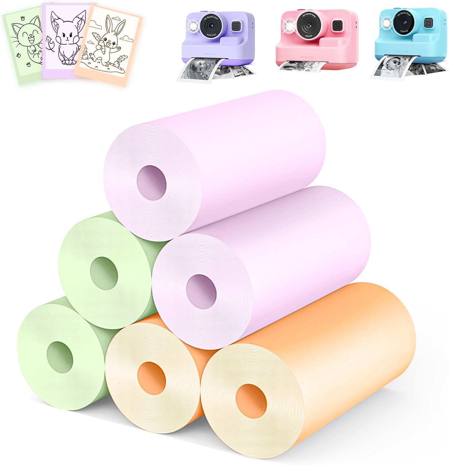 Kids Camera Instant Photo Printing Paper Roll, 6 Rolls Leebotree Thermal Print Refill Fit for Most