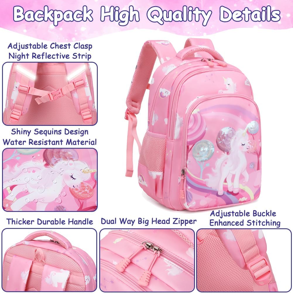 Meisohua Girls Backpack with Lunch Box 3 in 1 Set Kids Backpack for Girls Preschool Kindergarten Elementary School Backpack