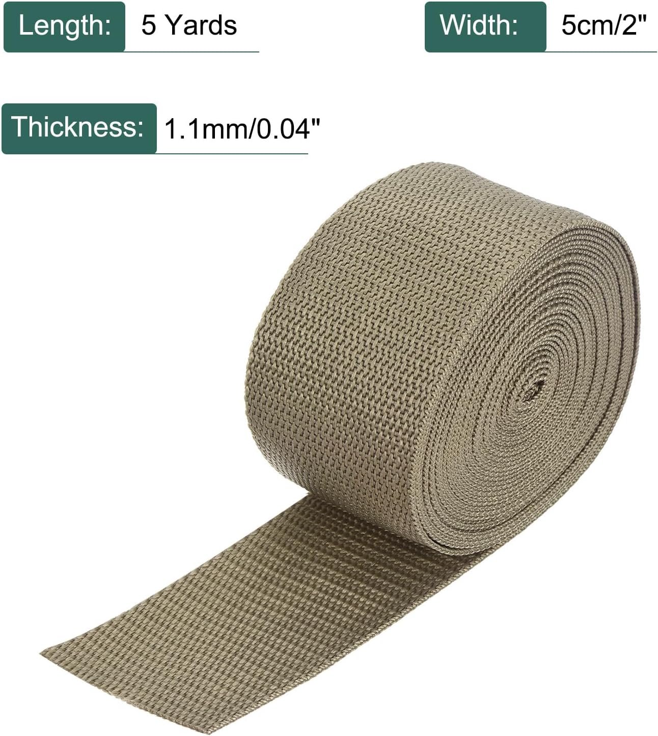 MECCANIXITY Lightweight Polypropylene Webbing Strap 2" 5 Yard Backpack Strapping Band Dark Khaki for Outdoor Luggage Cargo Straps